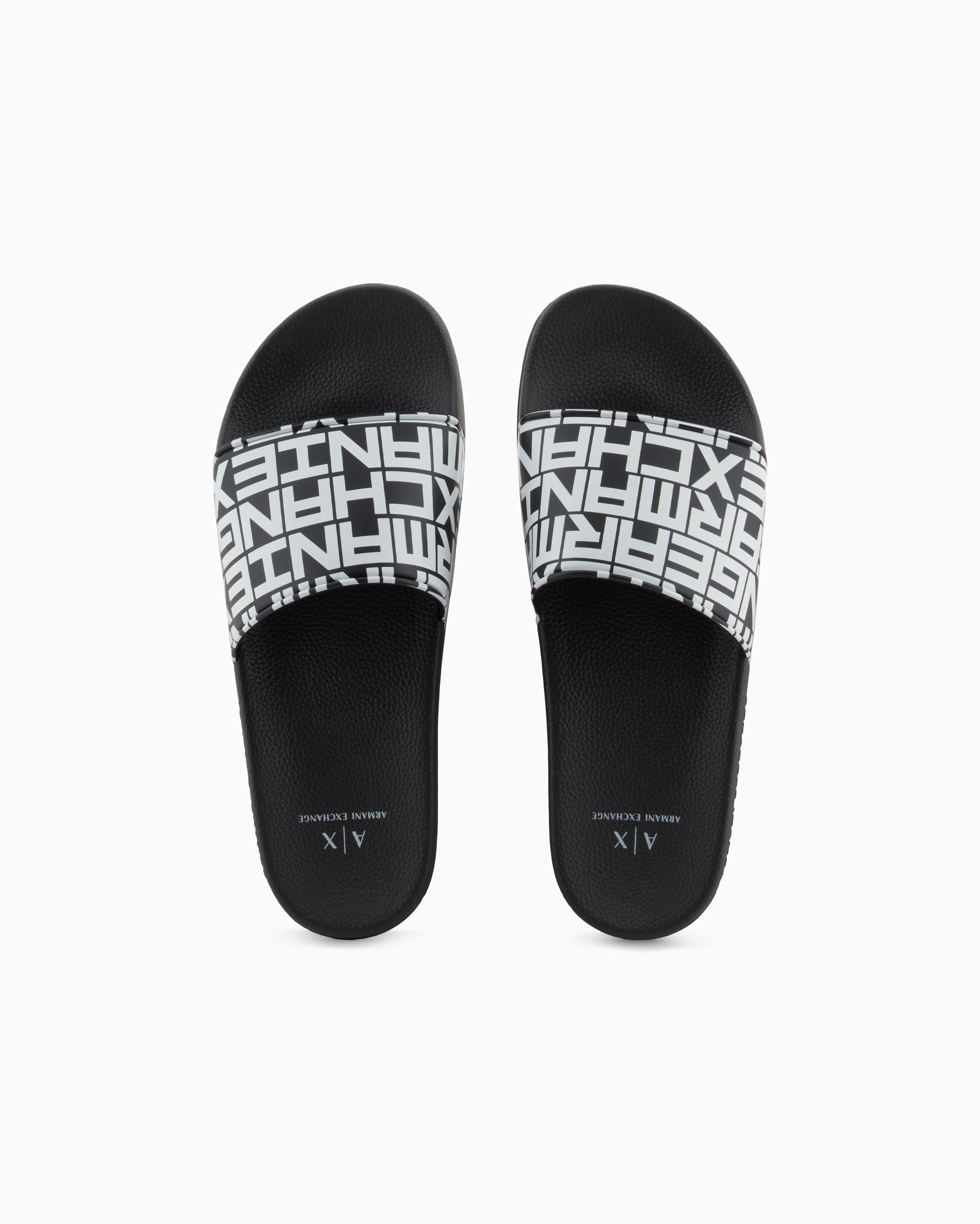 ARMANI EXCHANGE Armani Exchange Erkek Üst Yüzeyi Logo Desenli Rahat Taban Siyah-Beyaz Sandalet XUP004 XV679-N814