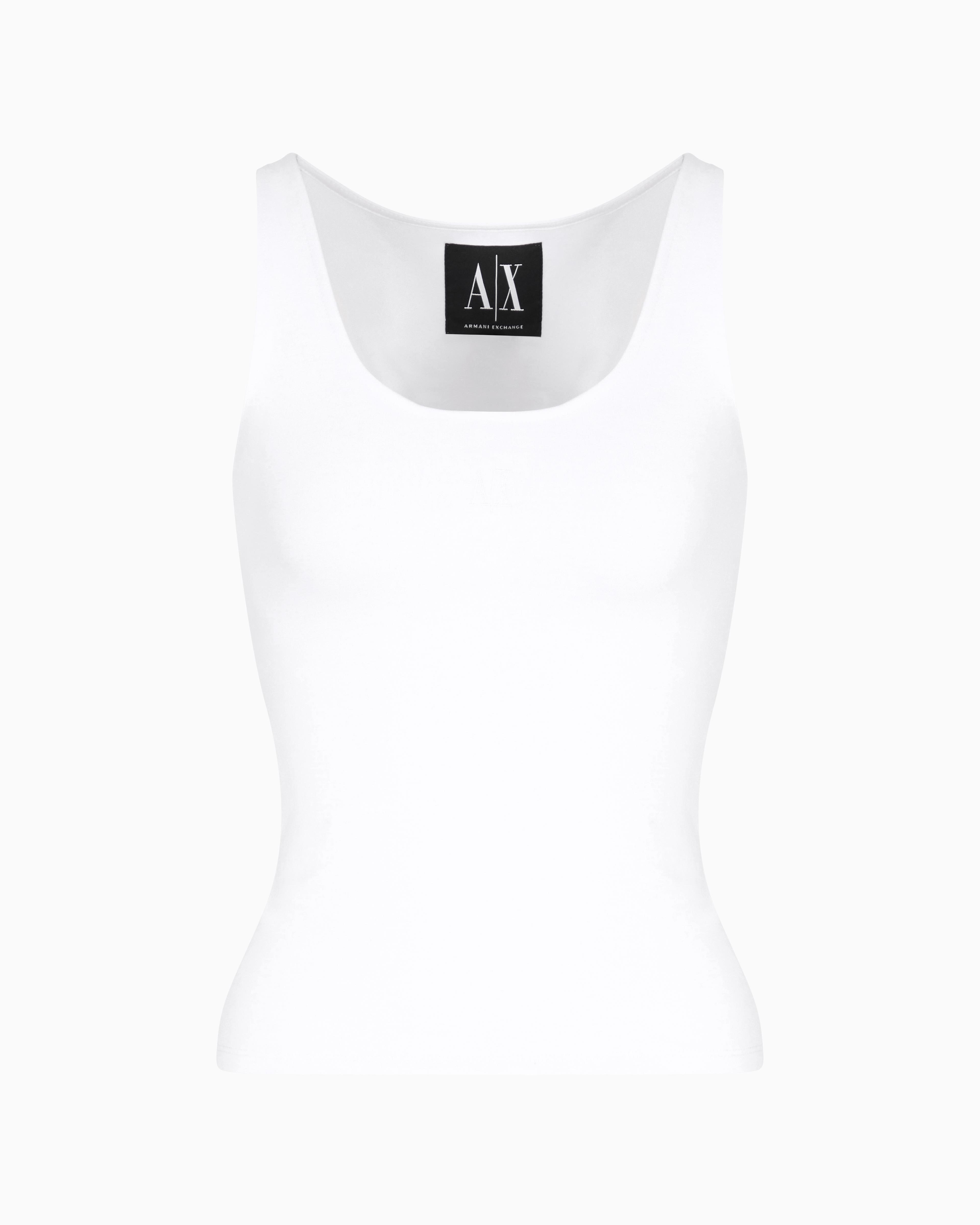 ARMANI EXCHANGE Armani Exchange Kadın Dokuma Kumaş Normal Kalıp Askılı AX Logo İşlemeli Beyaz T-Shirt XW000829 AF13729-U0002