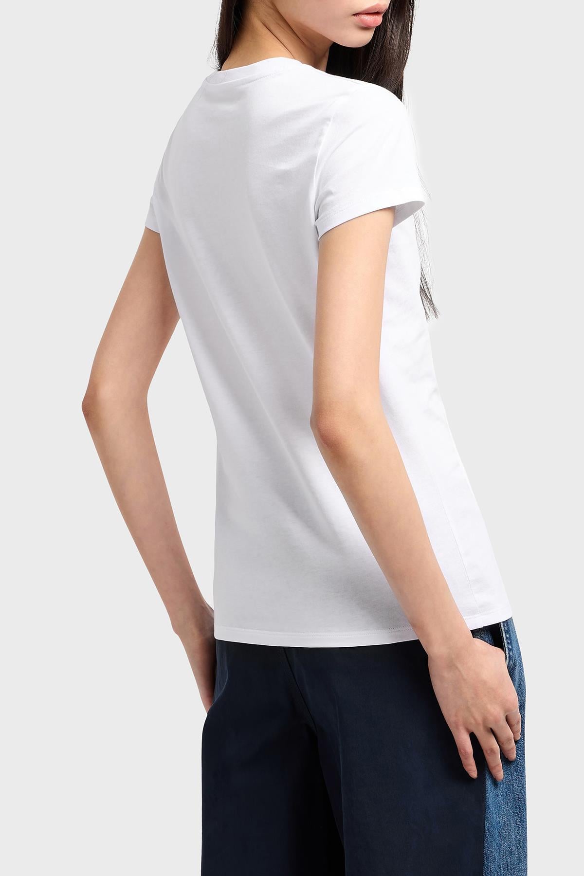 ARMANI EXCHANGE Armani Exchange Kadın Slim Fit Göğüste Dokulu Logo Desenli Pamuklu Kısa Kollu Beyaz T-Shirt XW000530 AF10359-U0002