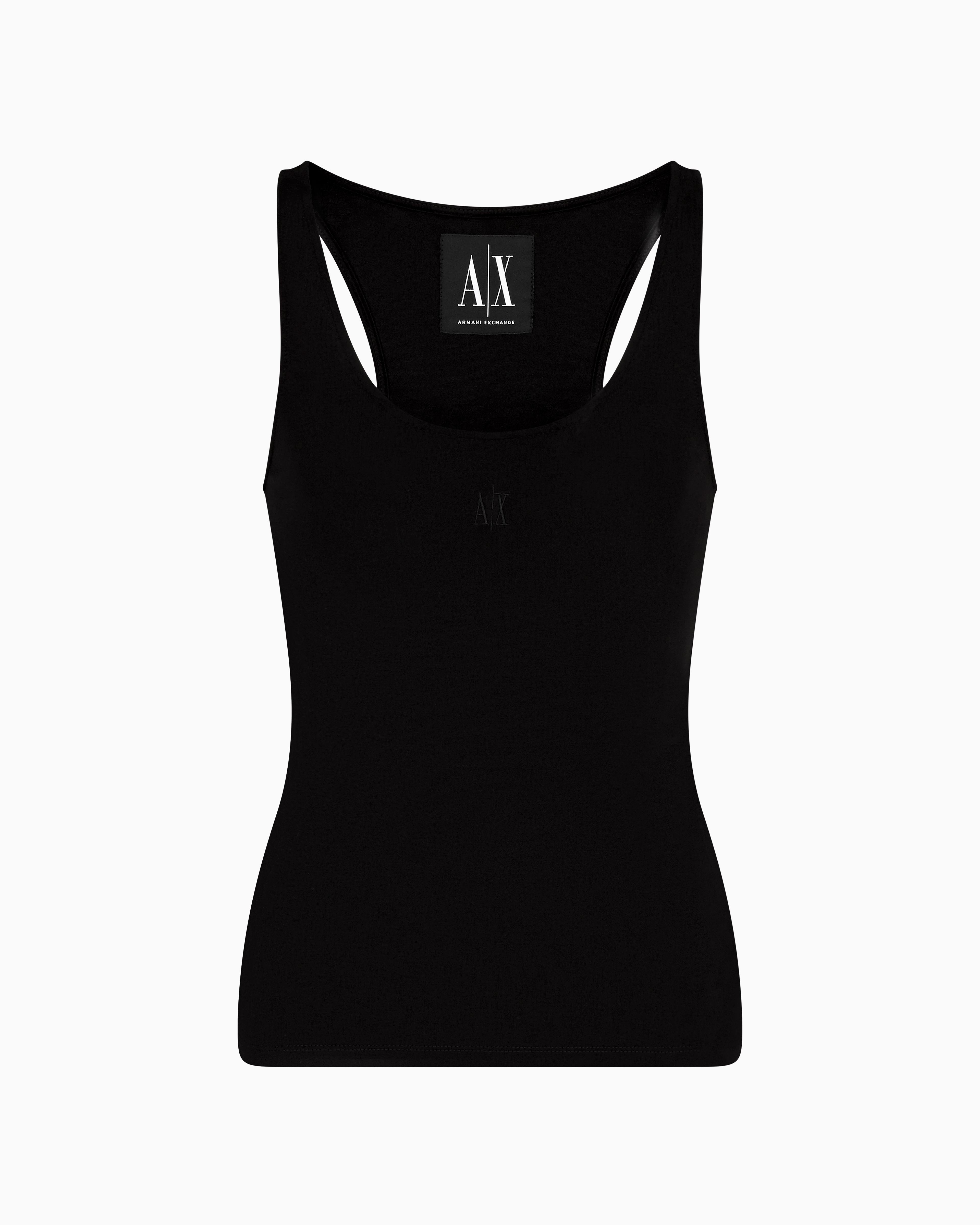 ARMANI EXCHANGE Armani Exchange Kadın Dokuma Kumaş Normal Kalıp Askılı AX Logo İşlemeli Siyah T-Shirt XW000829 AF13729-UC001