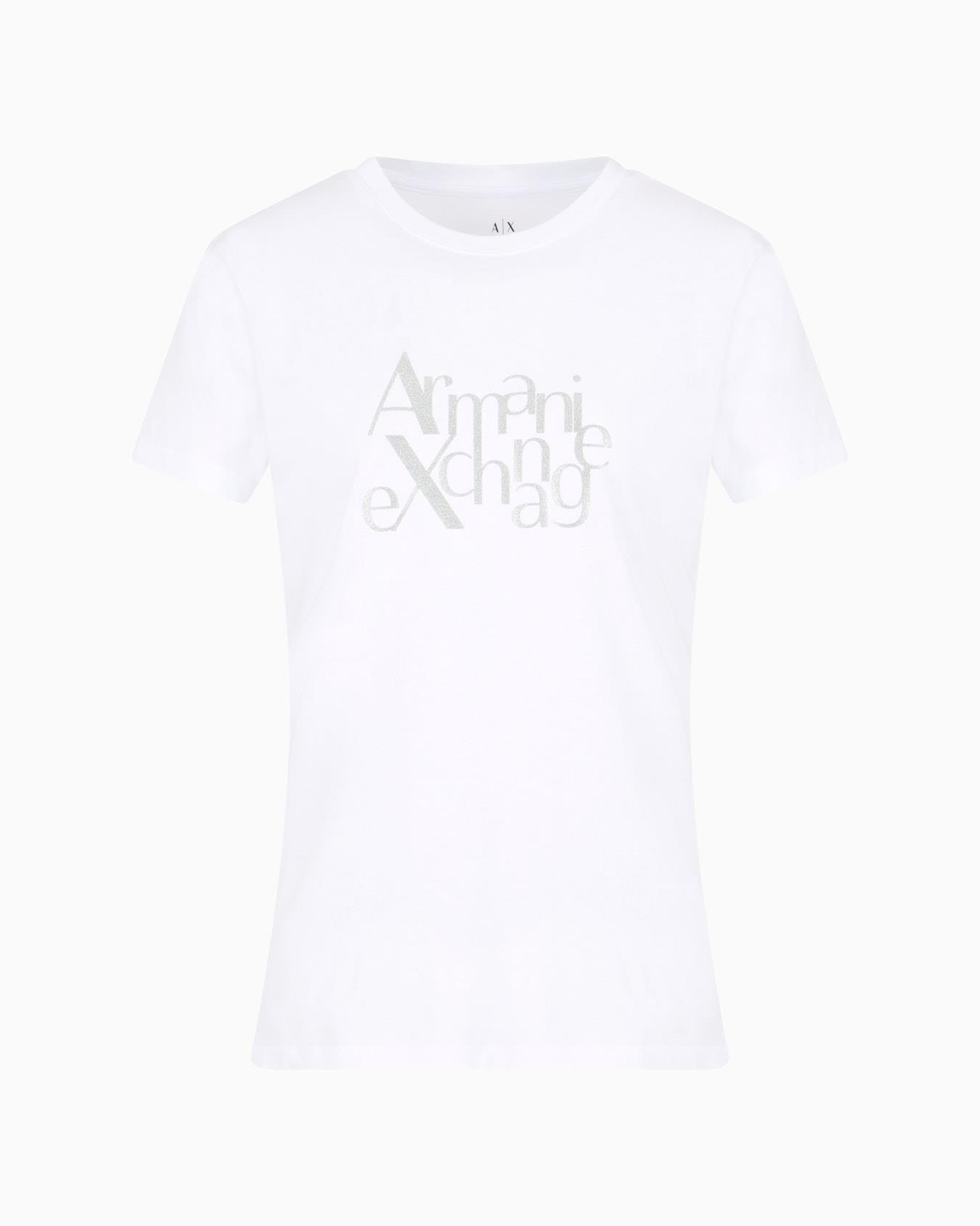 ARMANI EXCHANGE Armani Exchange Kadın Normal Kesim Yuvarlak Yaka Simli Logolu Kısa Kollu Beyaz T-Shirt XW000109 AF10359-U0002
