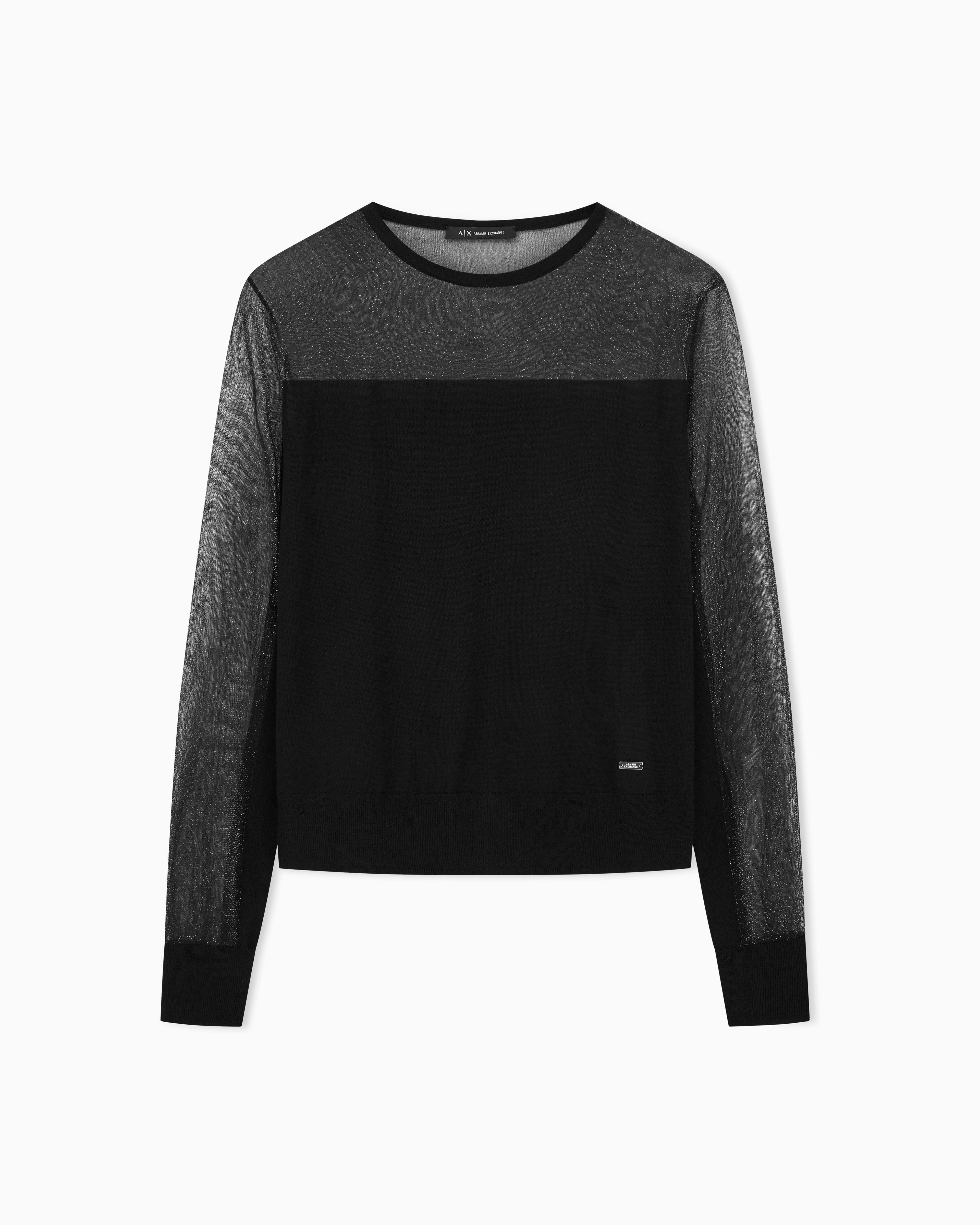 Armani Exchange Armani Exchange Kadın Uzun Kol Üst Kollarında Ve Yakasında Şeffaf DetaY Regular Fit Siyah Kazak XW000842 AF13781-MC108