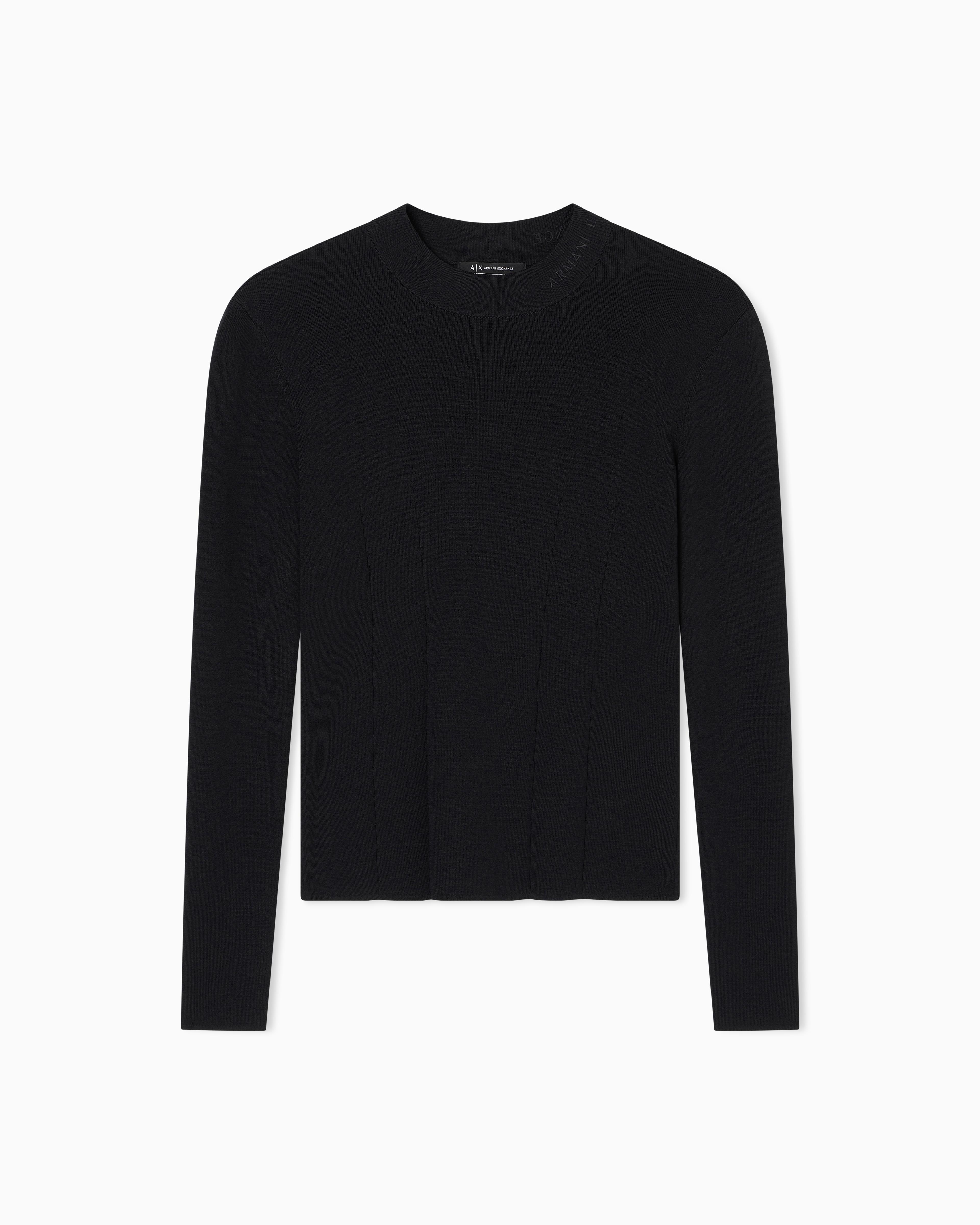 Armani Exchange Armani Exchange Kadın Slim Fit Uzun Kol Bisiklet Yaka Dokuma Kumaş Siyah Kazak XW000763 AF10352-UC001