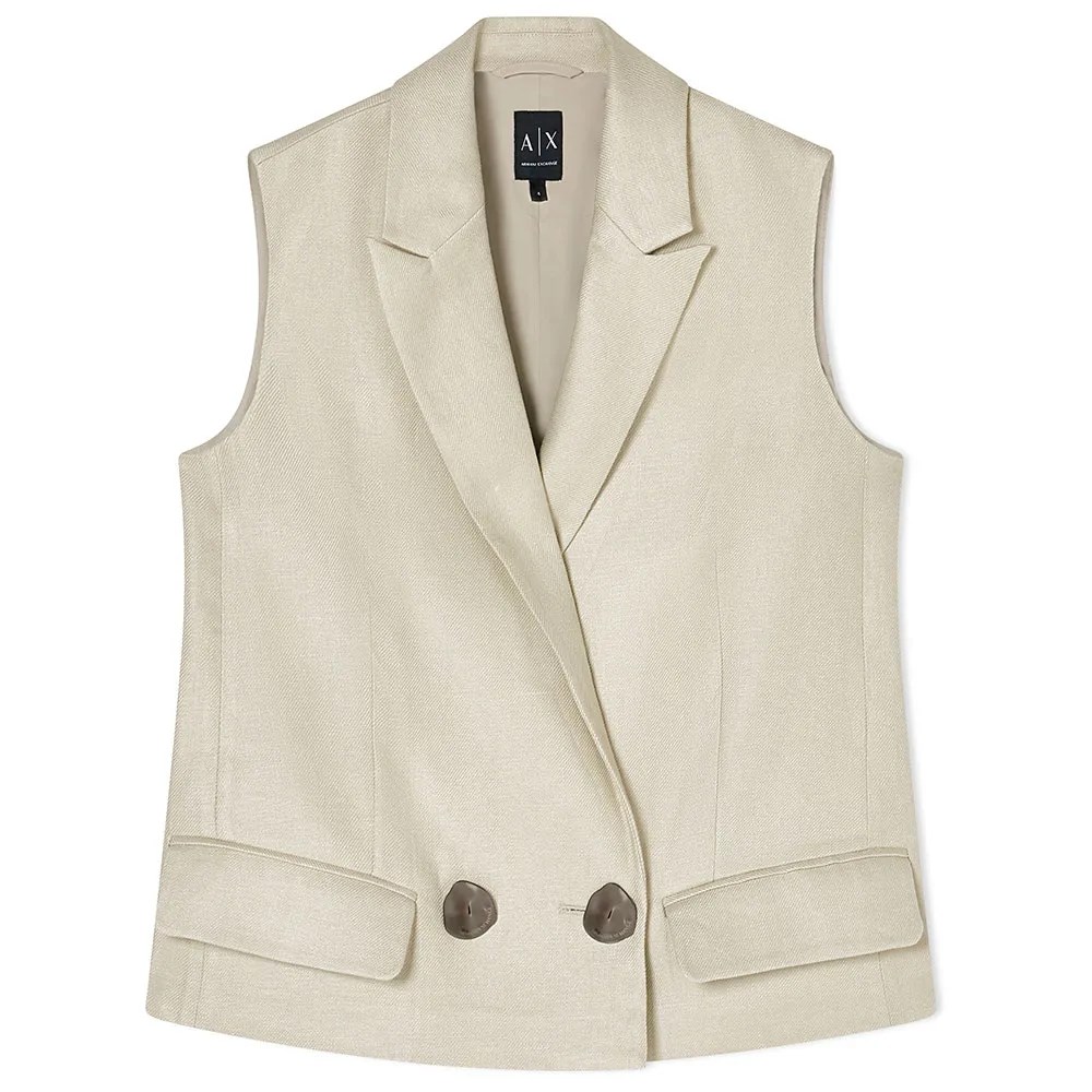 Armani Exchange Armani Exchange Kadın Çift Düğmeli Cep Detaylı Keten Bej Yelek XW001770 AF21530-U6275