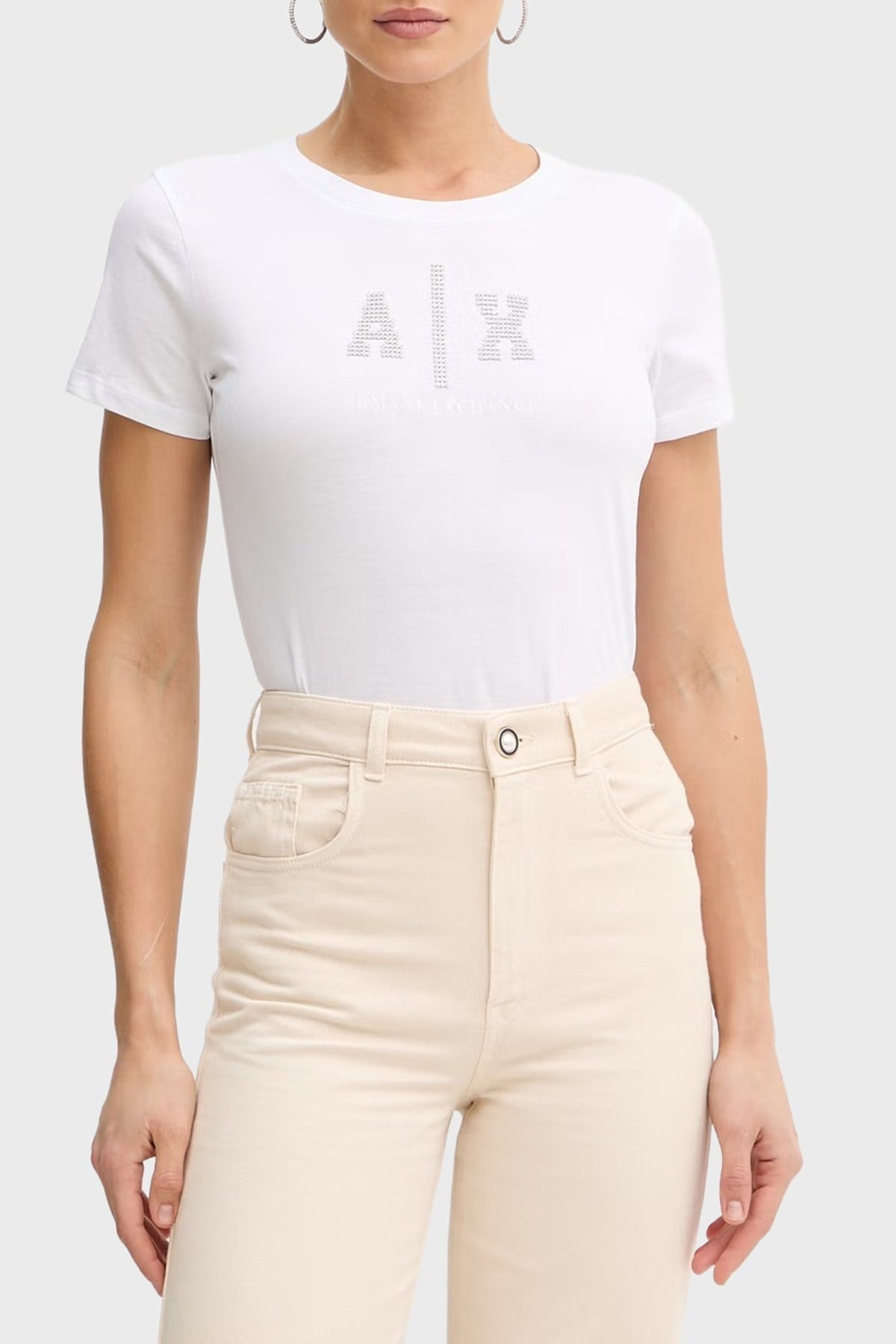 Armani Exchange Armani Exchange Kadın Yuvarlak Yaka Slim Fit Kısa Kollu Pamuklu Beyaz T-Shirt XW002348 AF10356-U0002