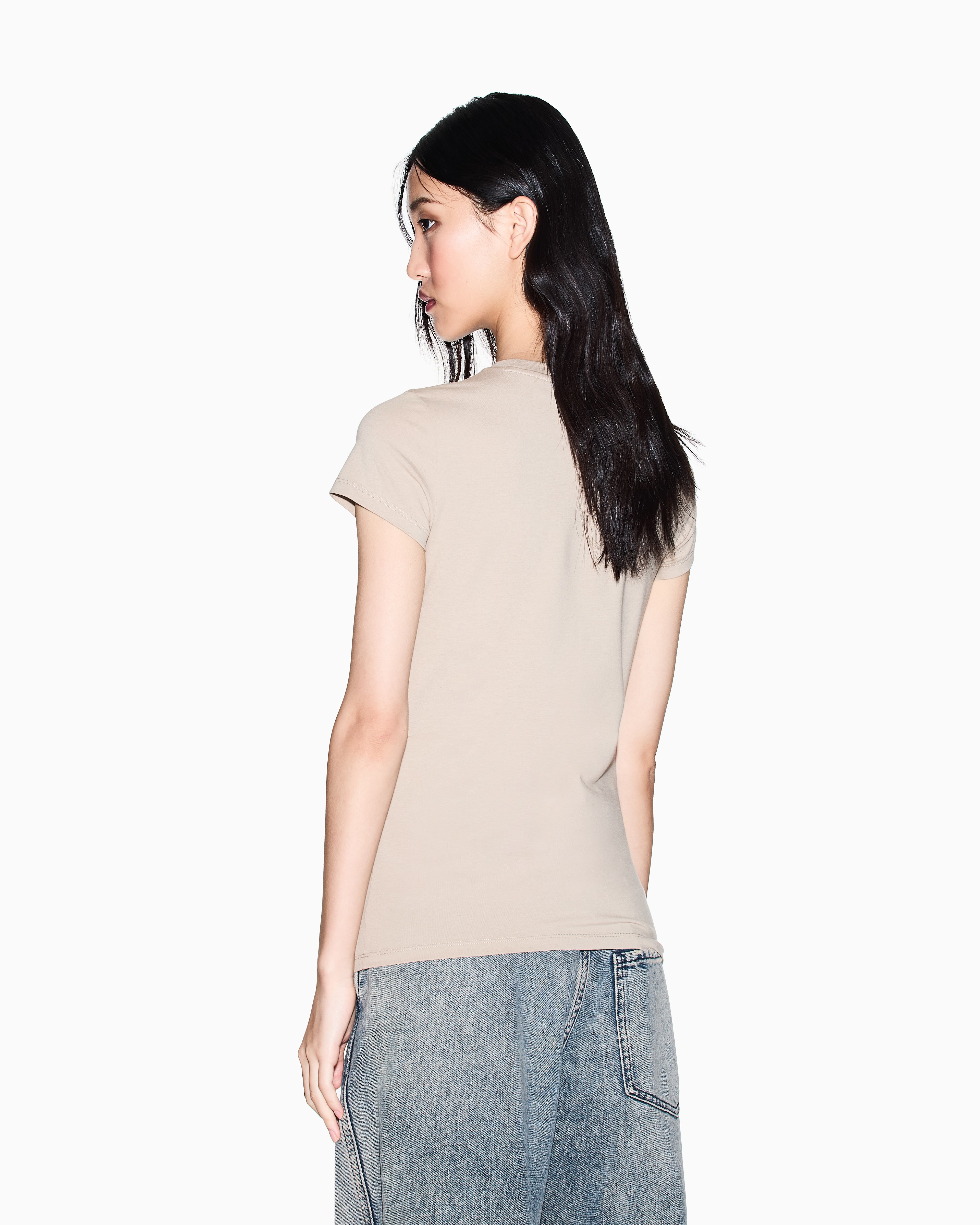 Armani Exchange Armani Exchange Kadın Yuvarlak Yaka Pamuklu Kısa Kol Logo Yazı Desenli Bej T-Shirt XW002293 AF17173-U6223