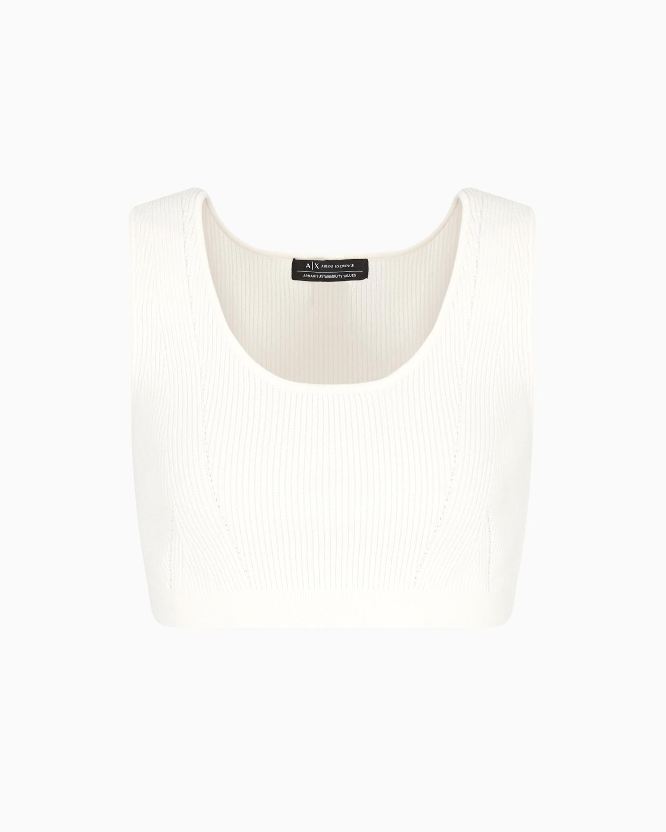 ARMANI EXCHANGE Armani Exchange Kadın Örgü Açık Yuvarlak Yakalı Dar Kalıp Crop Ekru Büstiyer XW000577 AF12740-U1003