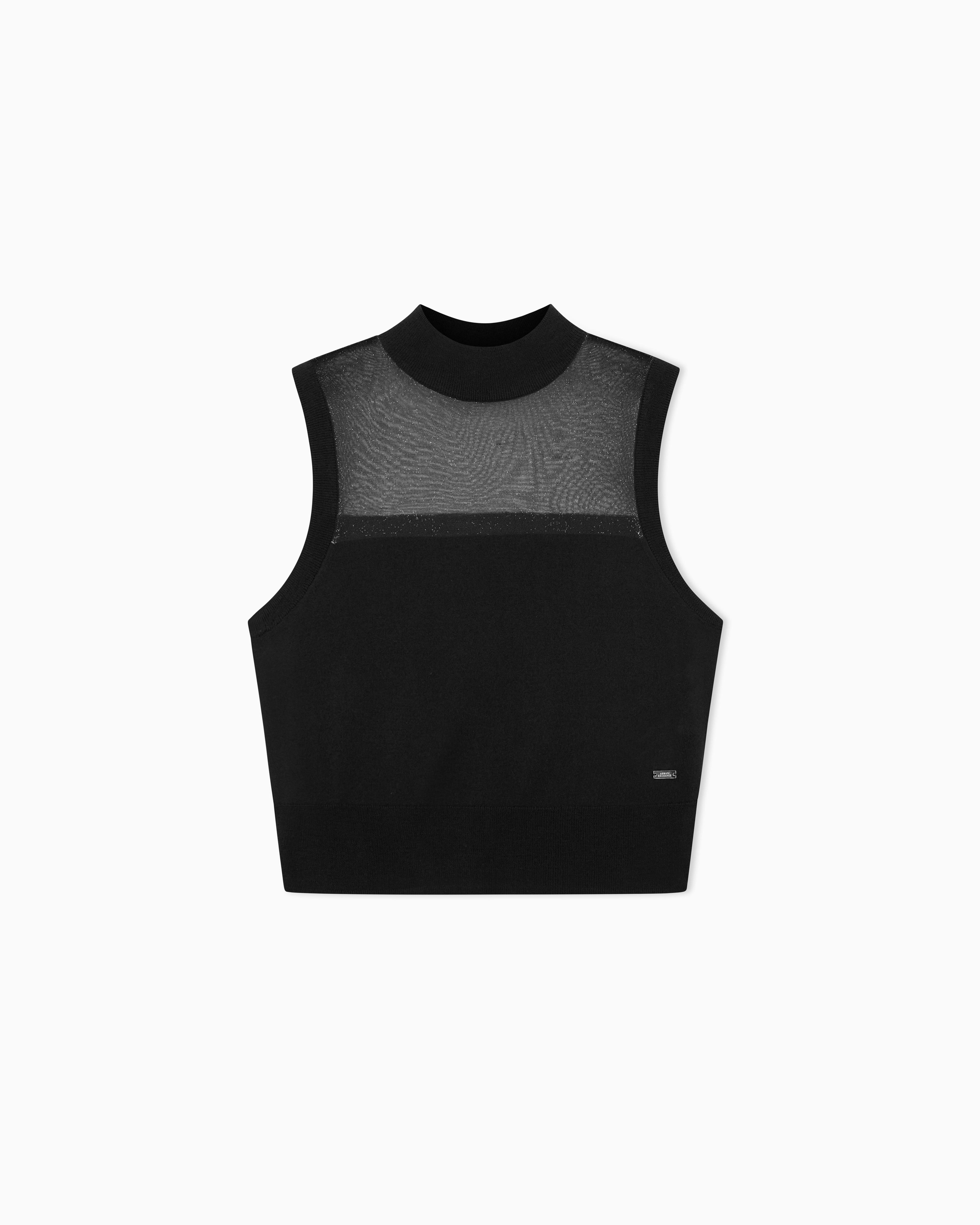 Armani Exchange Armani Exchange Kadın Dar Kalıp Balıkçı Yaka Tül Detaylı Crop Siyah Bluz XW001323 AF13781-MC108