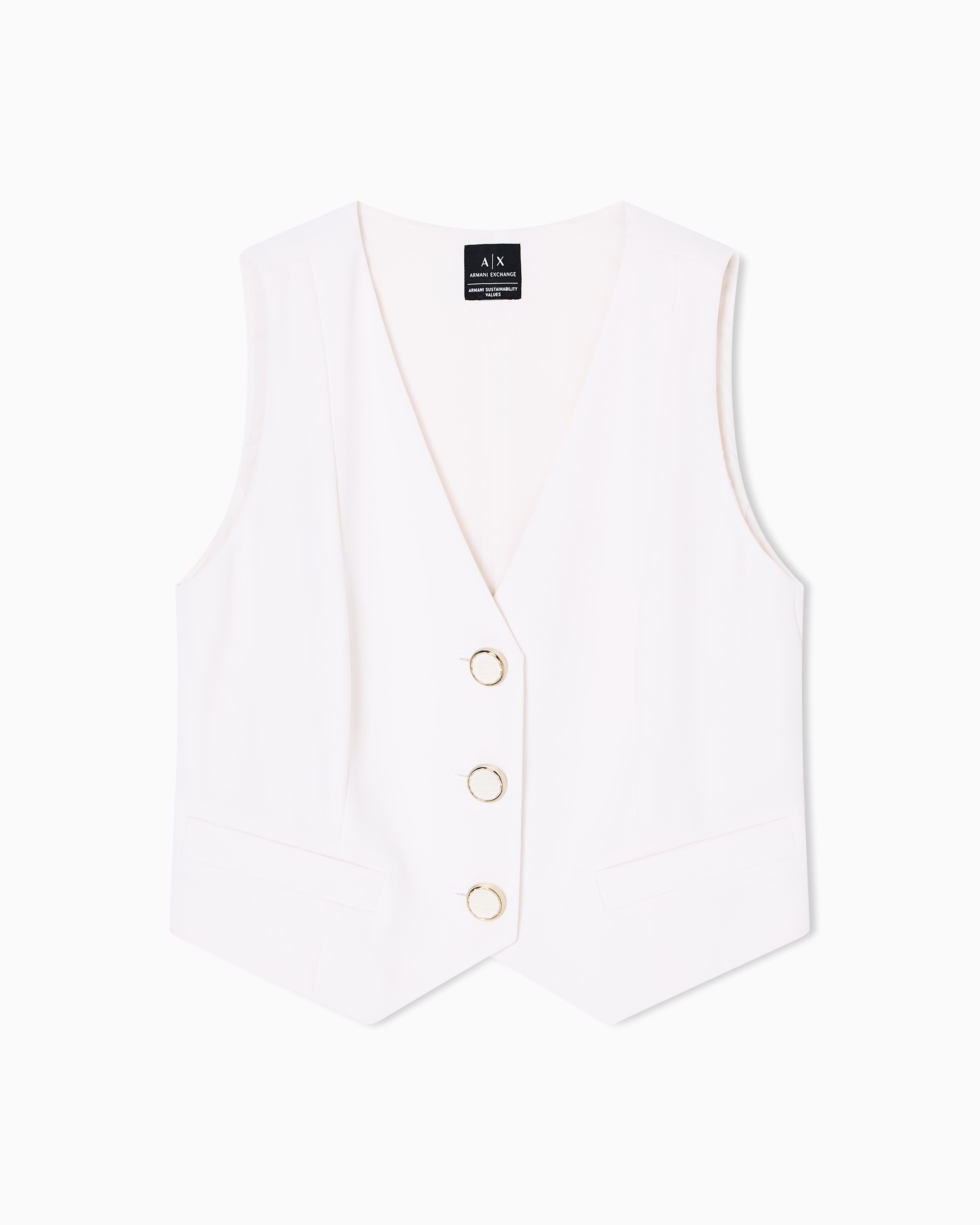 Armani Exchange Armani Exchange Kadın Yüksek Kaliteli Kumaş V Yaka Gold Düğme Detaylı Crop Ekru Yelek XW001279 AF16148-U1003