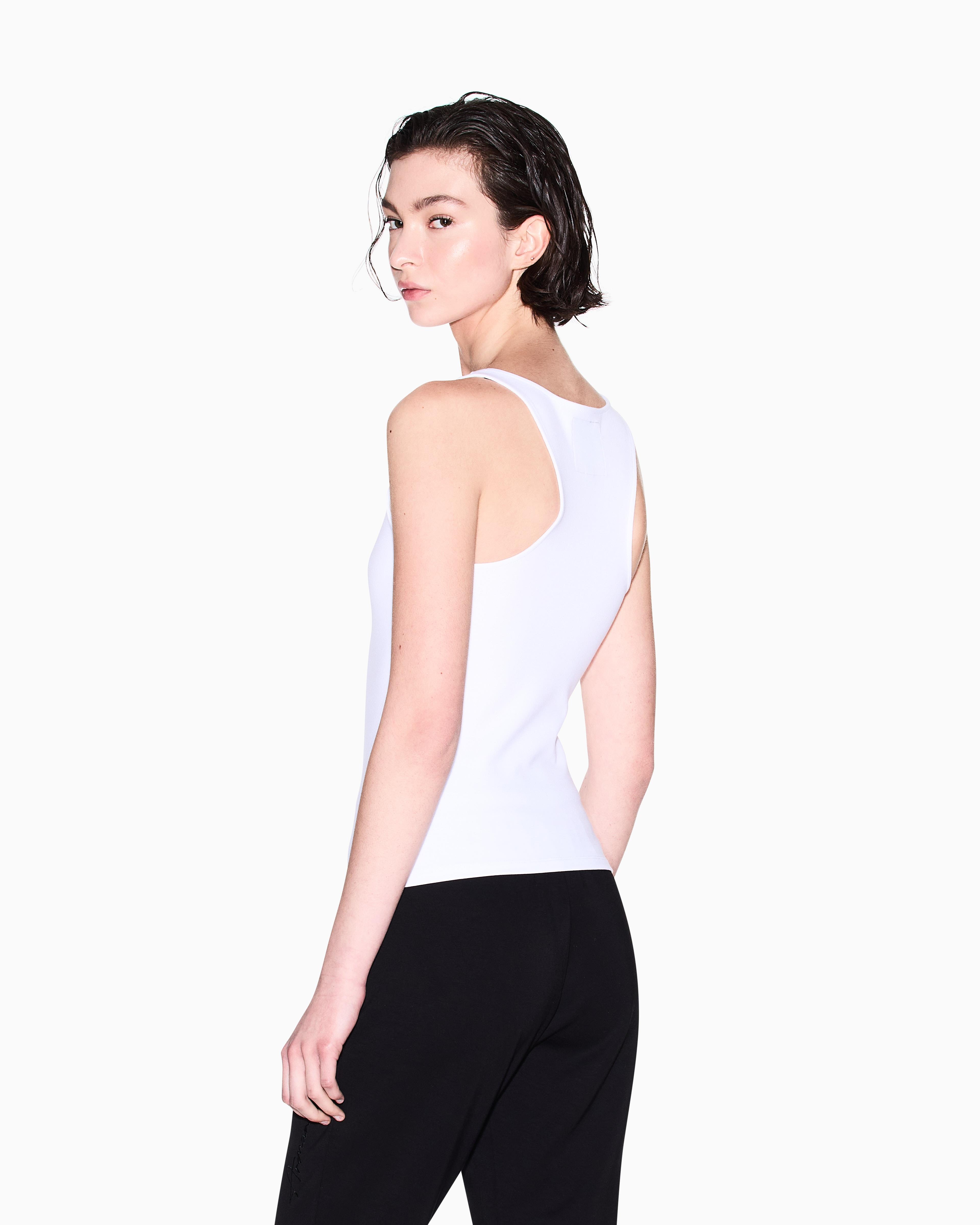 ARMANI EXCHANGE Armani Exchange Kadın Dokuma Kumaş Normal Kalıp Askılı AX Logo İşlemeli Beyaz T-Shirt XW000829 AF13729-U0002
