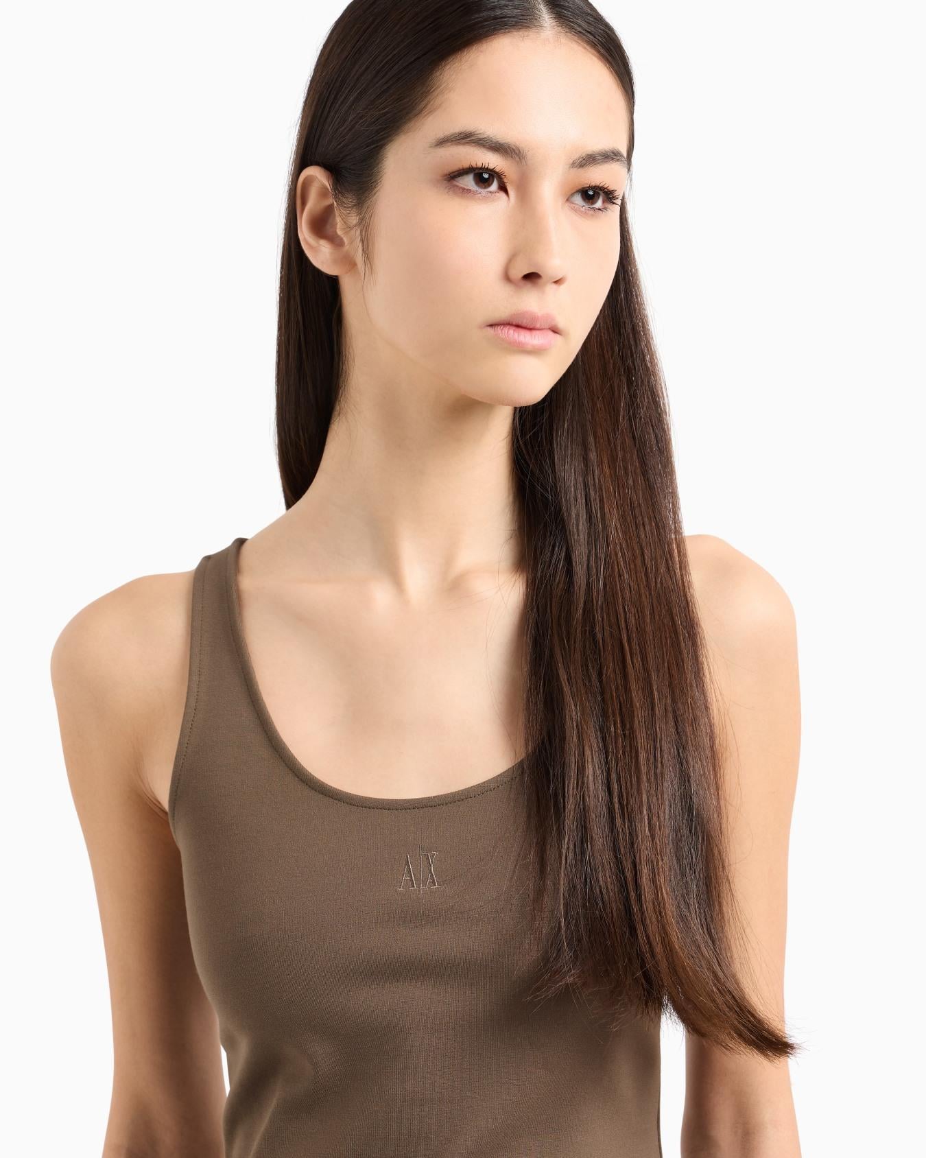 ARMANI EXCHANGE Armani Exchange Kadın Dokuma Kumaş Normal Kalıp Askılı AX Logo İşlemeli Kahverengi T-Shirt XW000829 AF13729-U6199