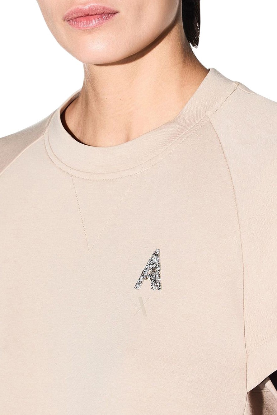 Armani Exchange Armani Exchange Kadın Yuvarlak Yaka Kısa Kol Düz Regular Fit Bej Sweatshirt XW002050 AF21298-U6223