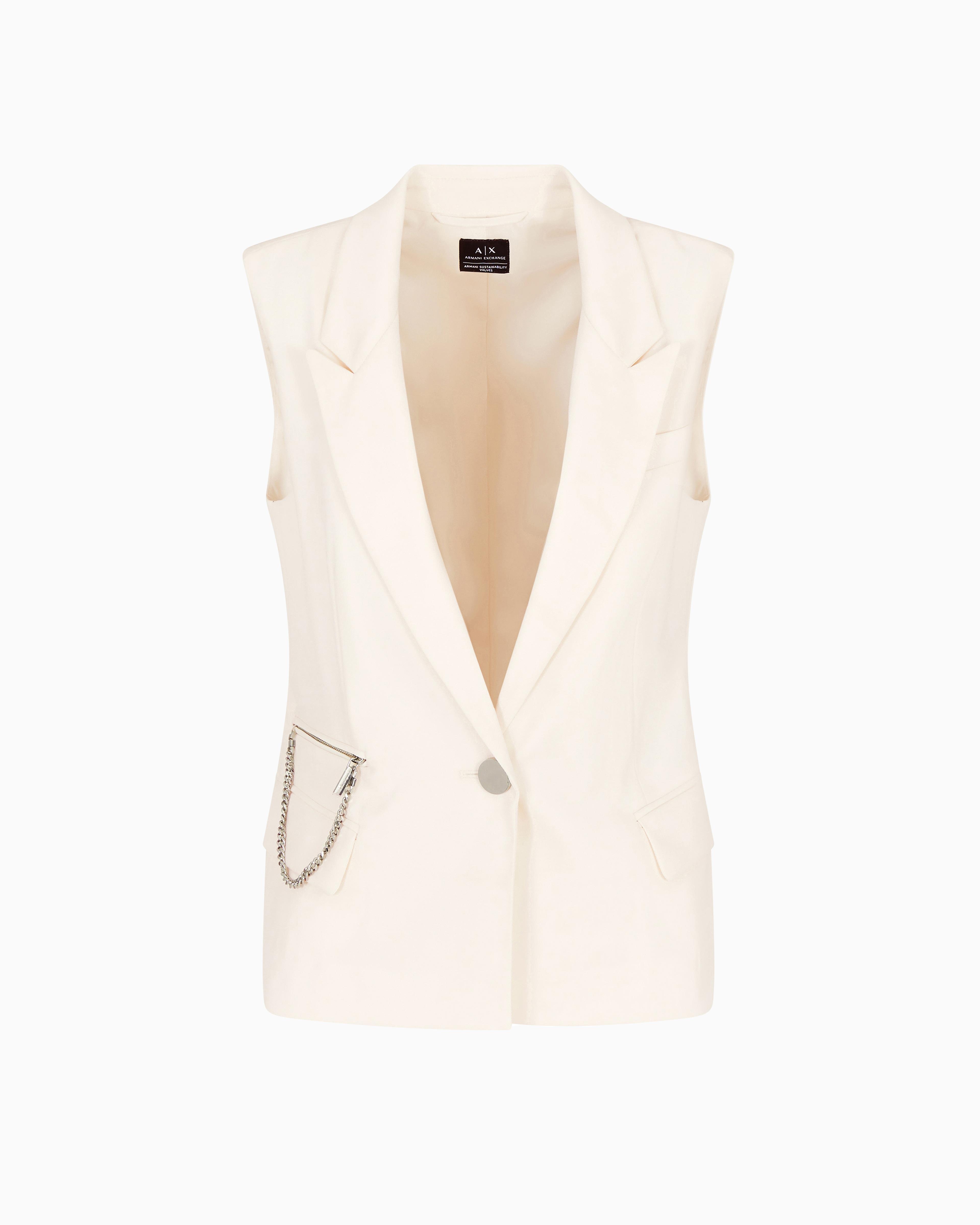ARMANI EXCHANGE Armani Exchange Kadın Dokuma Kumaş Tek Düğmeli Çentikli Yaka Kolsuz Bej Yelek XW000435 AF12749-U1003