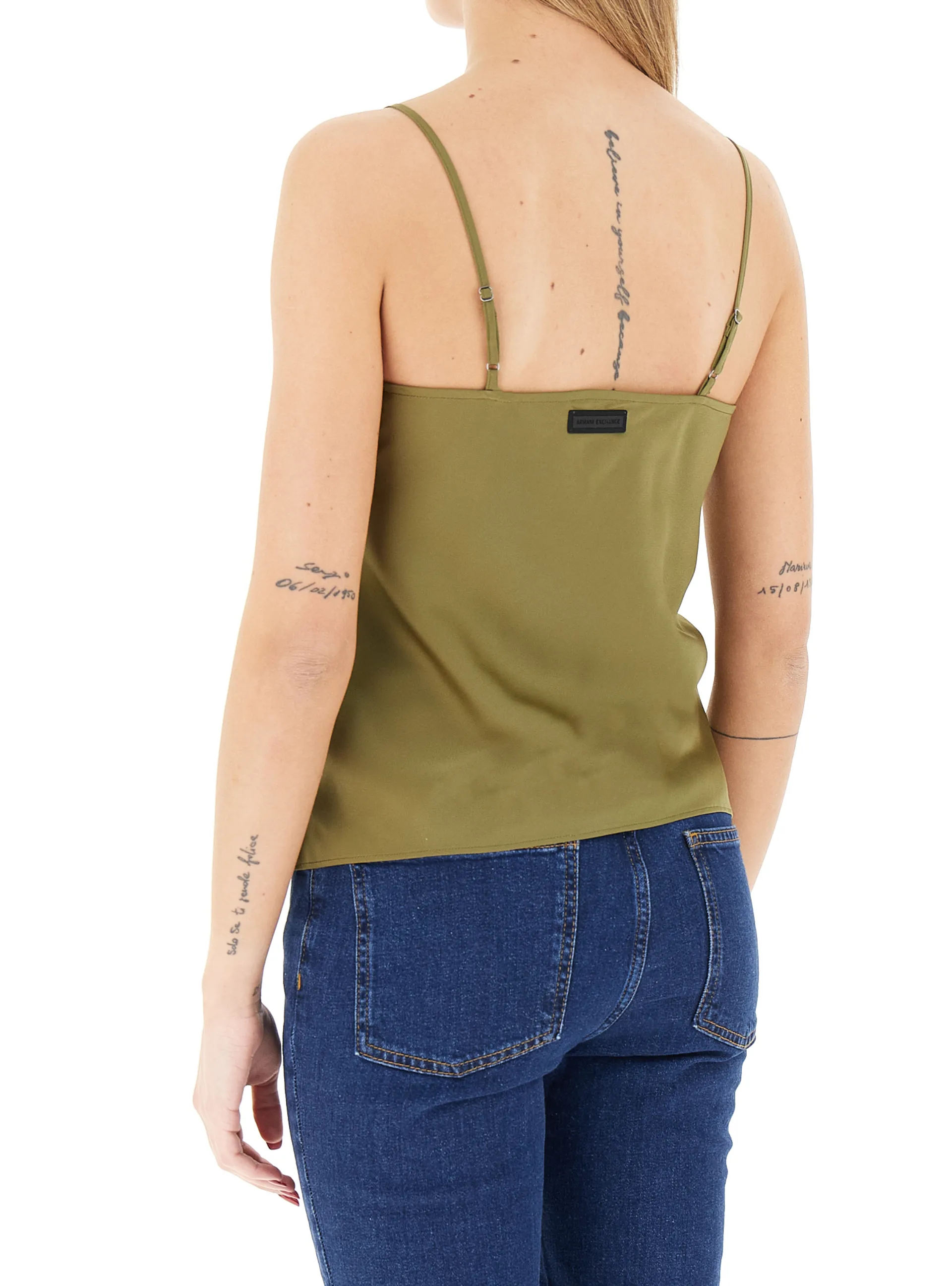 Armani Exchange Armani Exchange Kadın İnce İp Askılı V Yaka Saten Yeşil Bluz 8NYH05 YNZ5Z-U7043