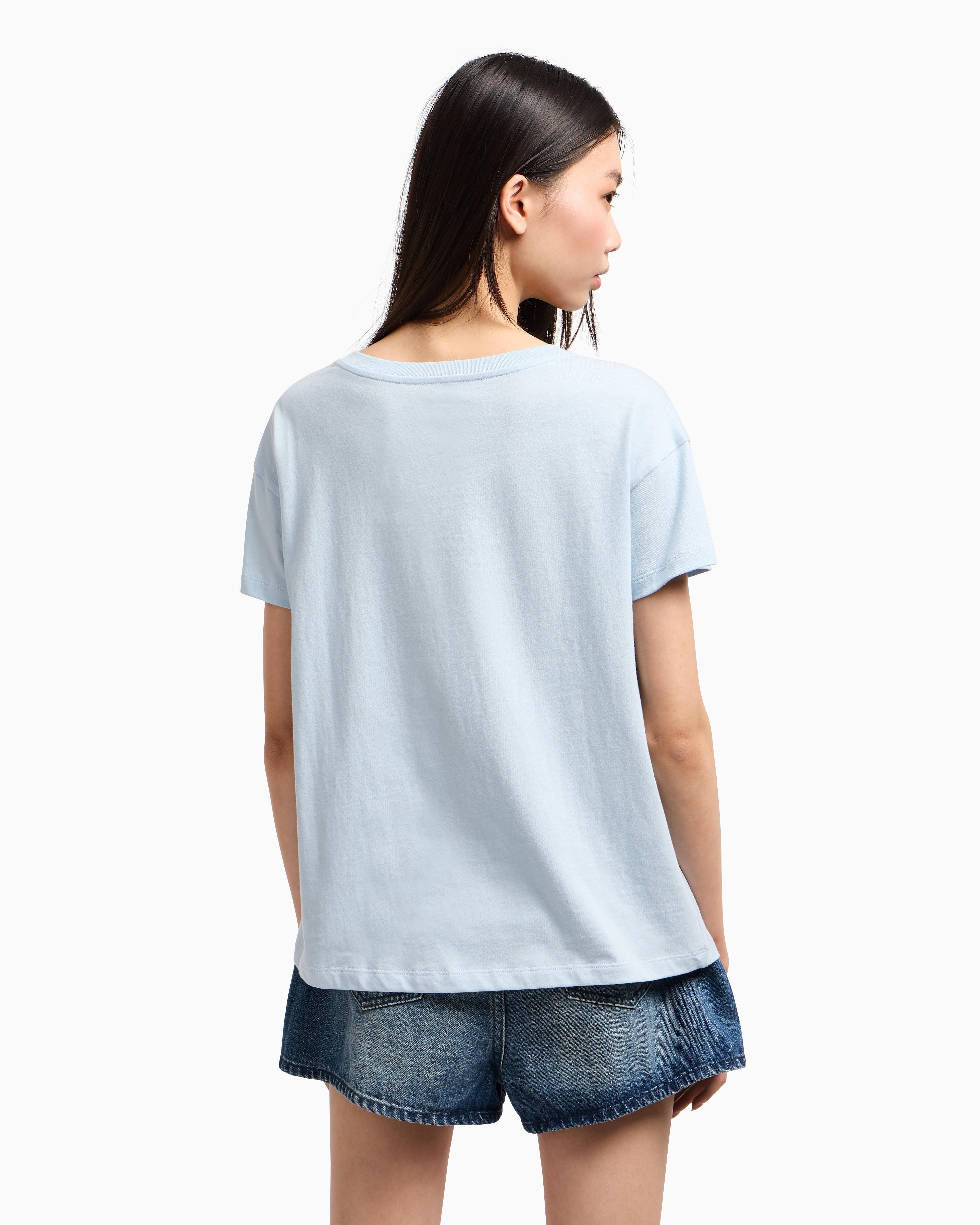 ARMANI EXCHANGE Armani Exchange Kadın Rahat Kalıp V Yala Pamuklu Kısa Kollu Açık Mavi T-Shirt XW000531 AF10359-U9278