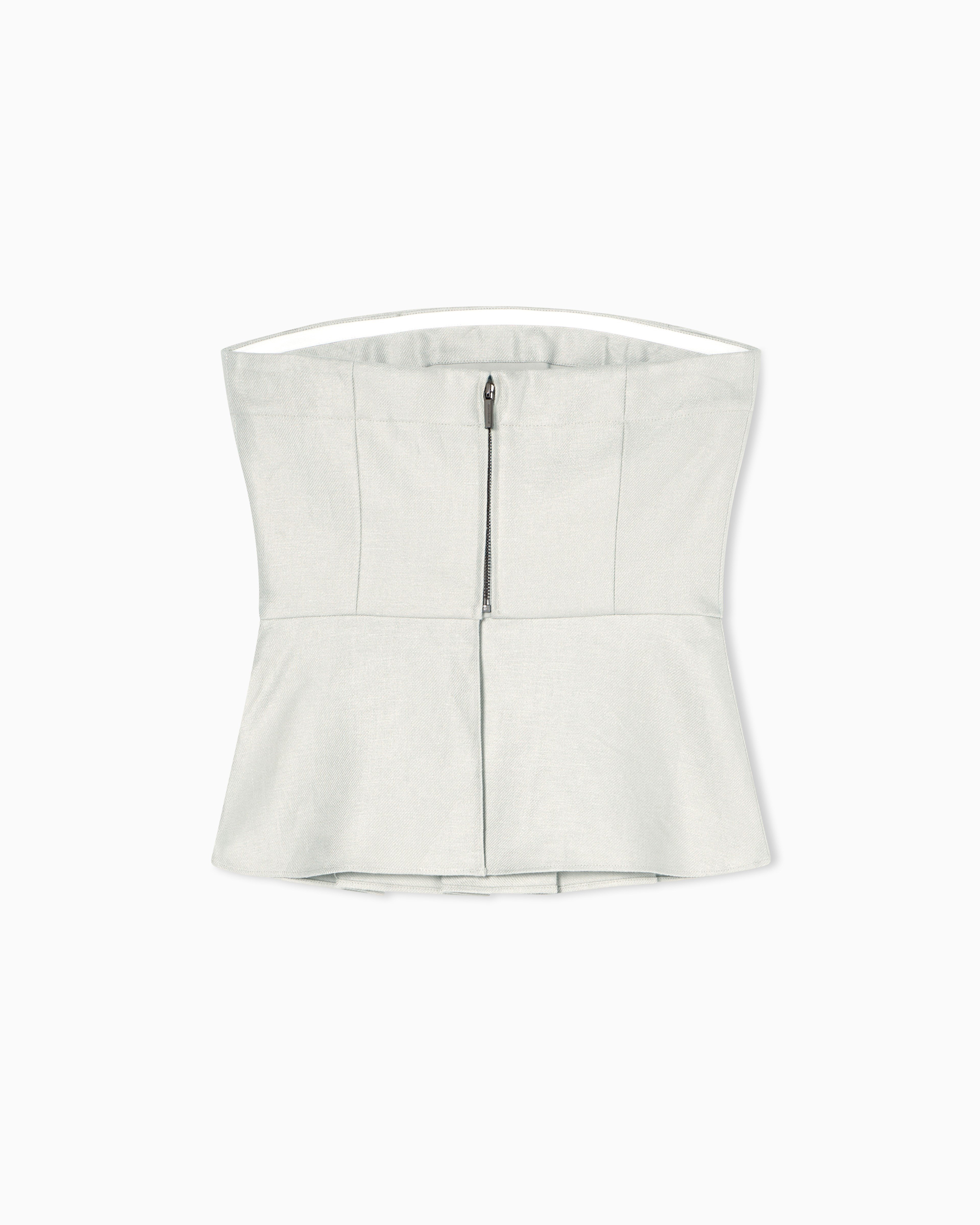 Armani Exchange Armani Exchange Kadın Straplez Yaka Dokuma Kumaş Fermuar Kapama Pileli Bej Bluz XW001984 AF21530-U6275