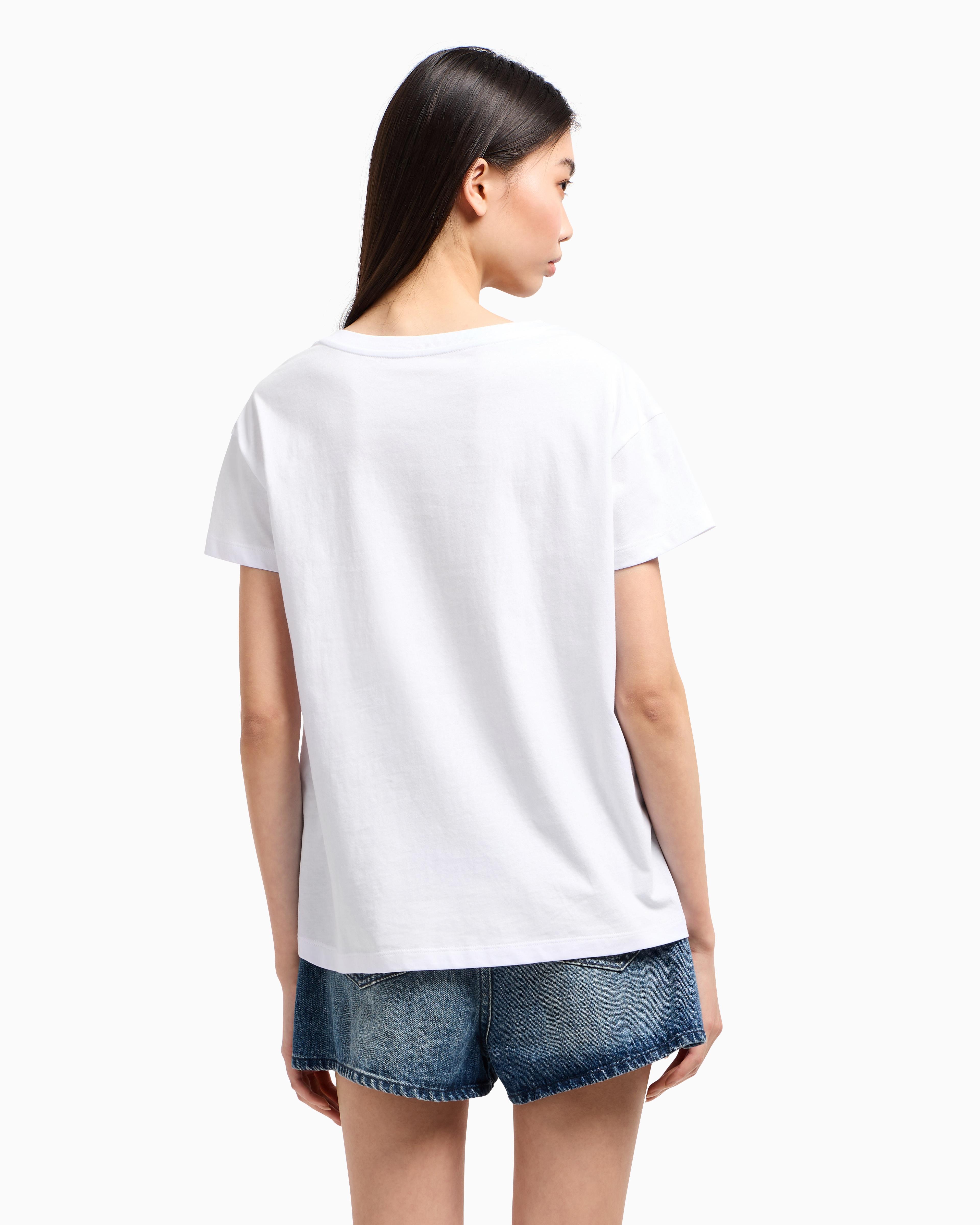 ARMANI EXCHANGE Armani Exchange Kadın Rahat Kalıp V Yala Pamuklu Kısa Kollu Beyaz T-Shirt XW000531 AF10359-U0002