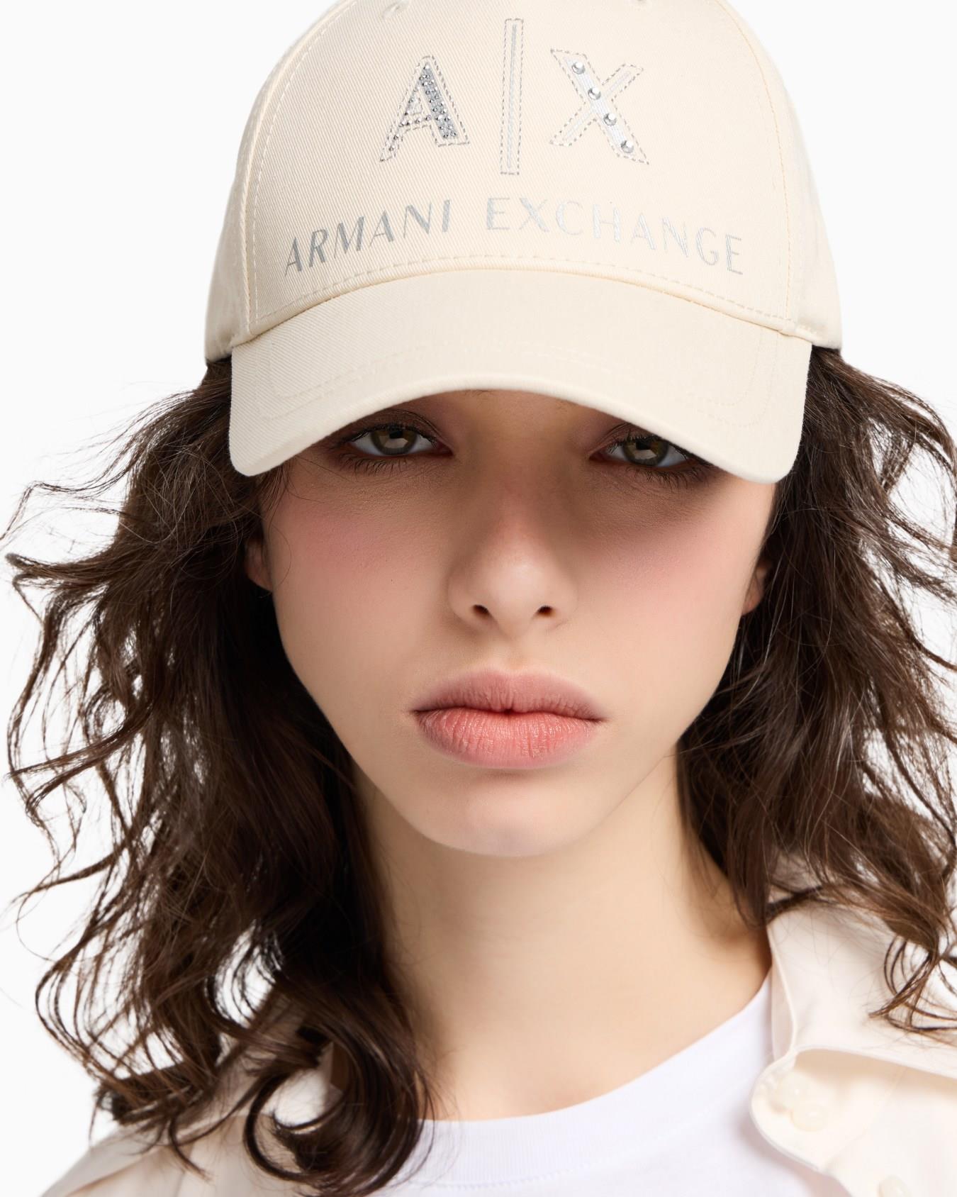ARMANI EXCHANGE Armani Exchange Kadın Parlak Taş İşlemeli Nefes Alabilir Pamuklu Dış Yüzey Ayarlanabilir Tokalı Bej Spor Şapka XW000873 AF13334-U1003