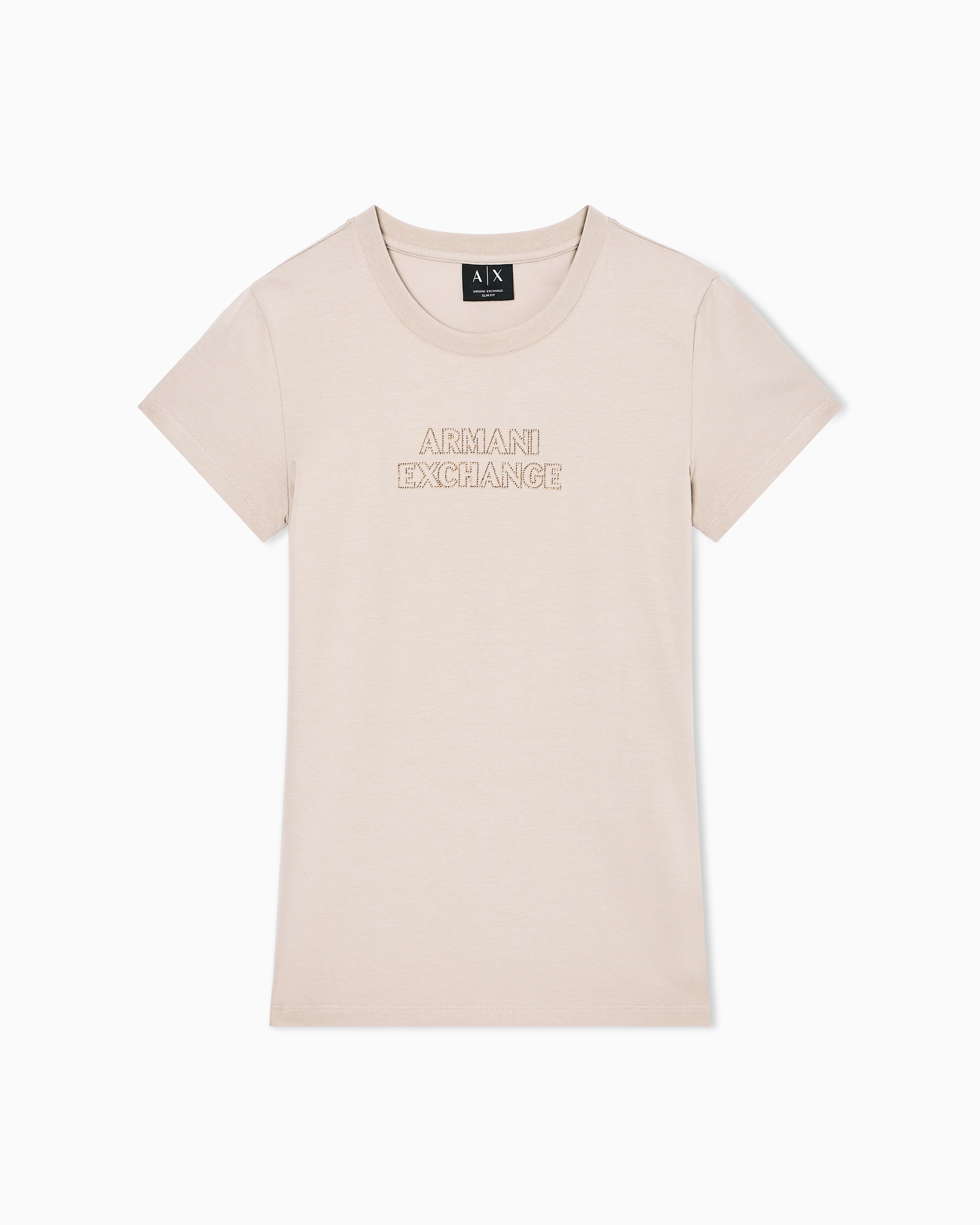 Armani Exchange Armani Exchange Kadın Yuvarlak Yaka Pamuklu Kısa Kol Logo Yazı Desenli Bej T-Shirt XW002293 AF17173-U6223