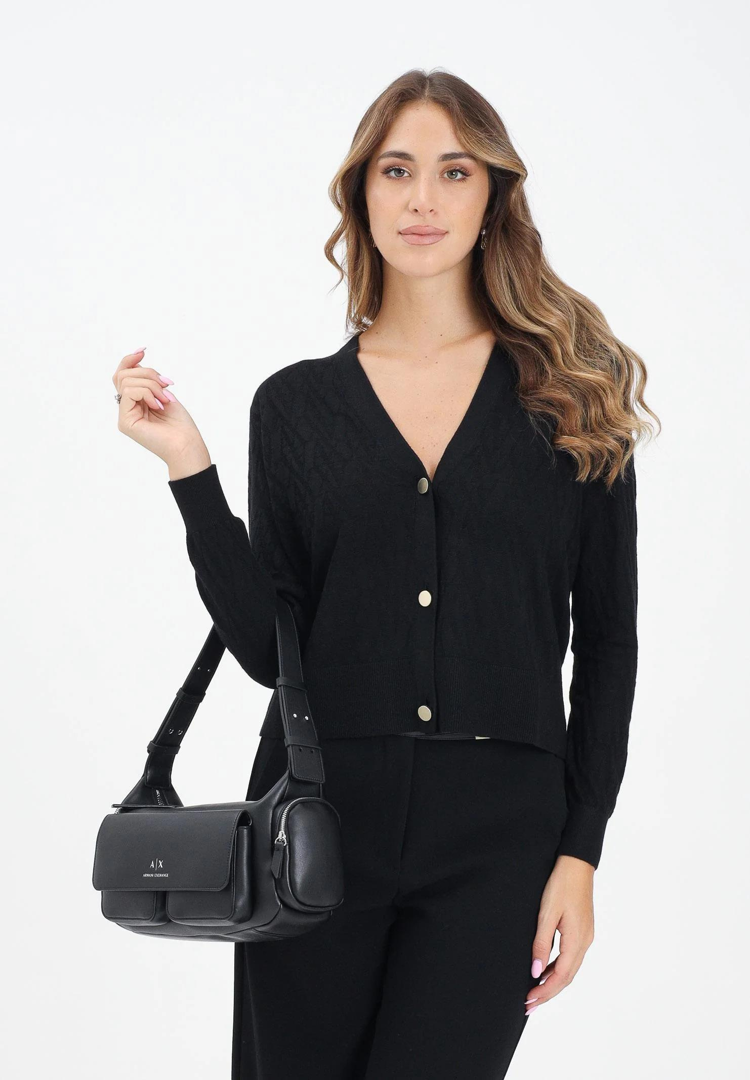 Armani Exchange Armani Exchange Kadın Normal Kalıp V Yaka AX Logo Detaylı Uzun Kollu Siyah Hırka XW001315 AF16619-FC101