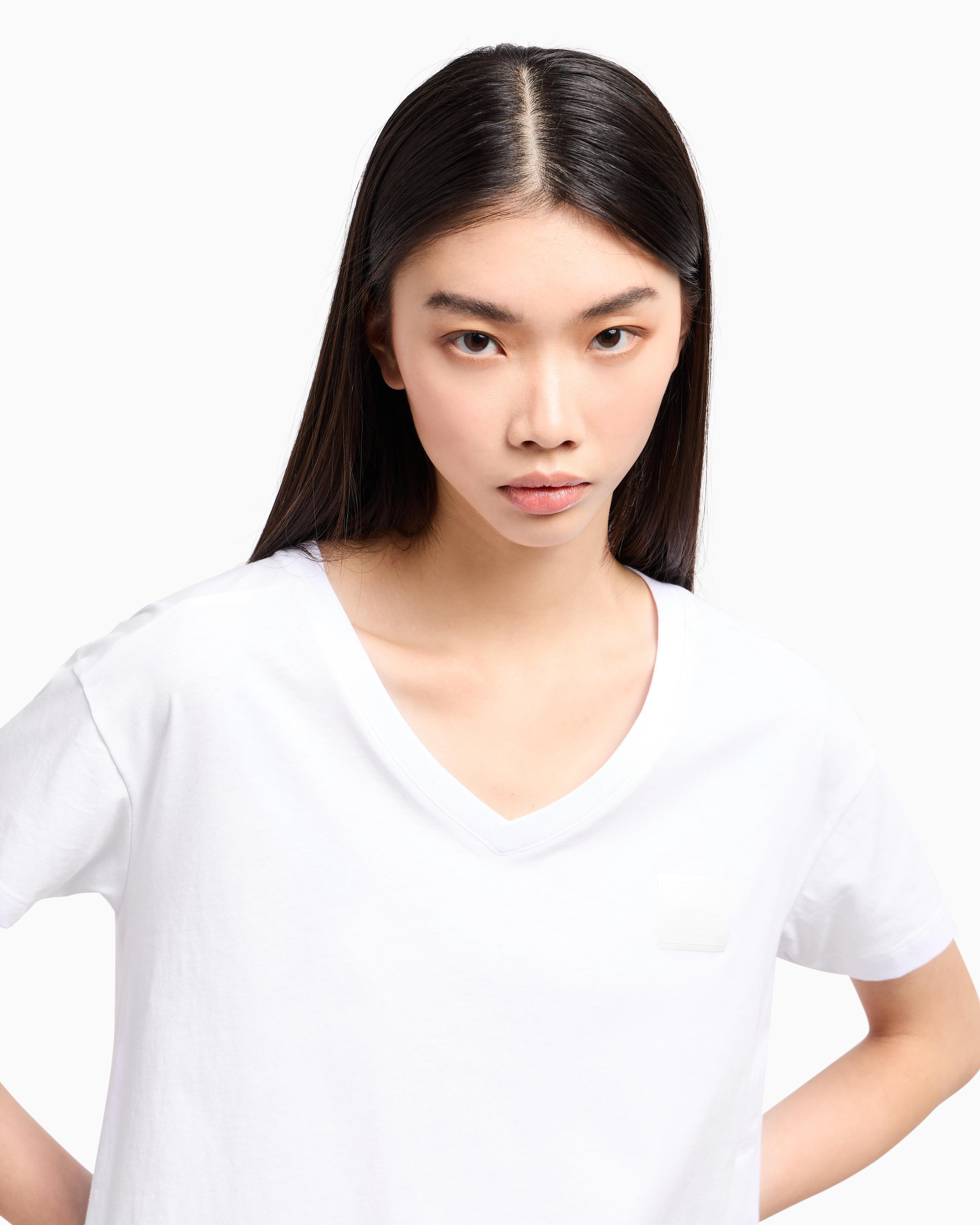 ARMANI EXCHANGE Armani Exchange Kadın Rahat Kalıp V Yala Pamuklu Kısa Kollu Beyaz T-Shirt XW000531 AF10359-U0002
