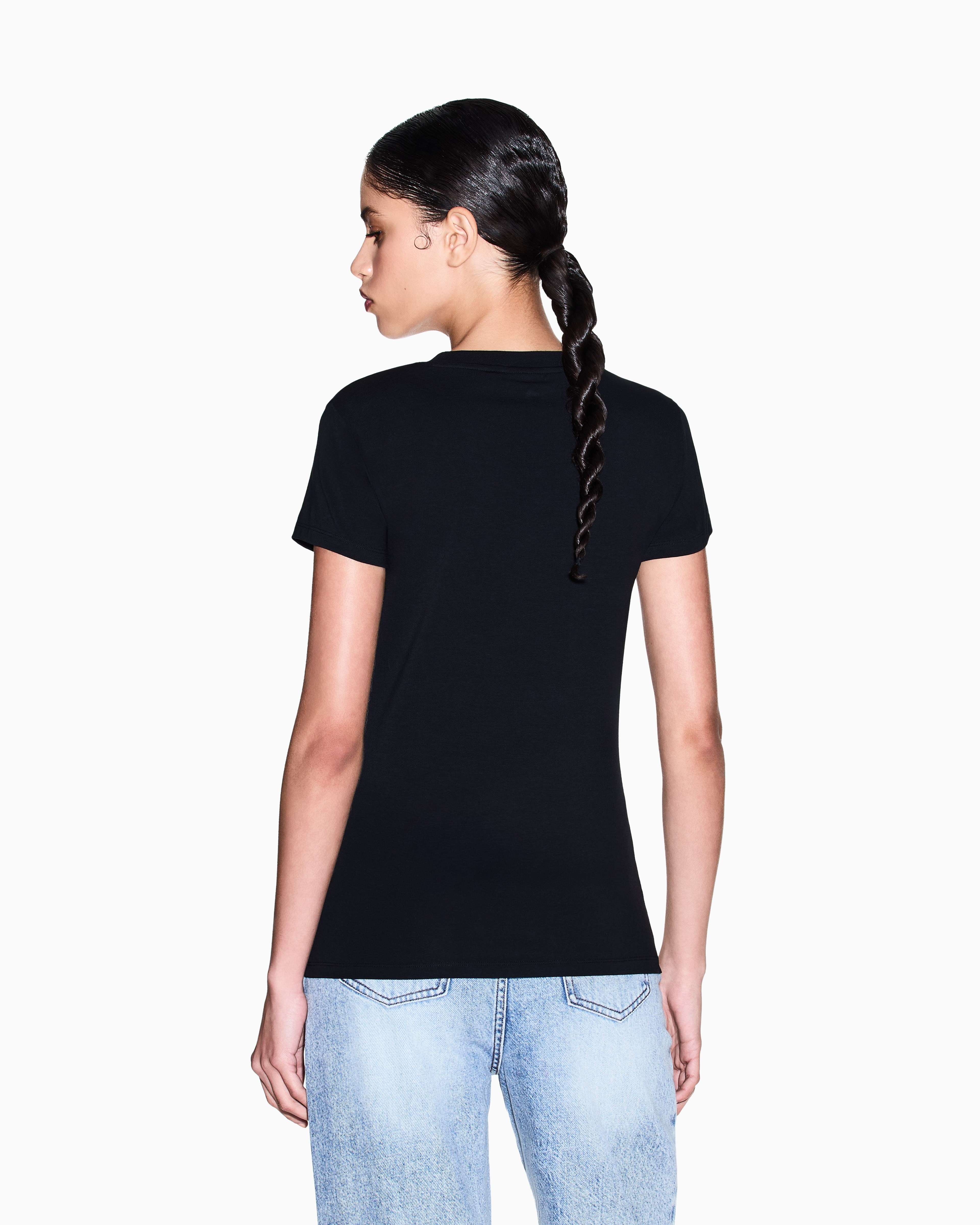 Armani Exchange Armani Exchange Kadın Yuvarlak Yaka Pamuklu Kısa Kol Logo Yazı Desenli Siyah T-Shirt XW002293 AF17173-UC001