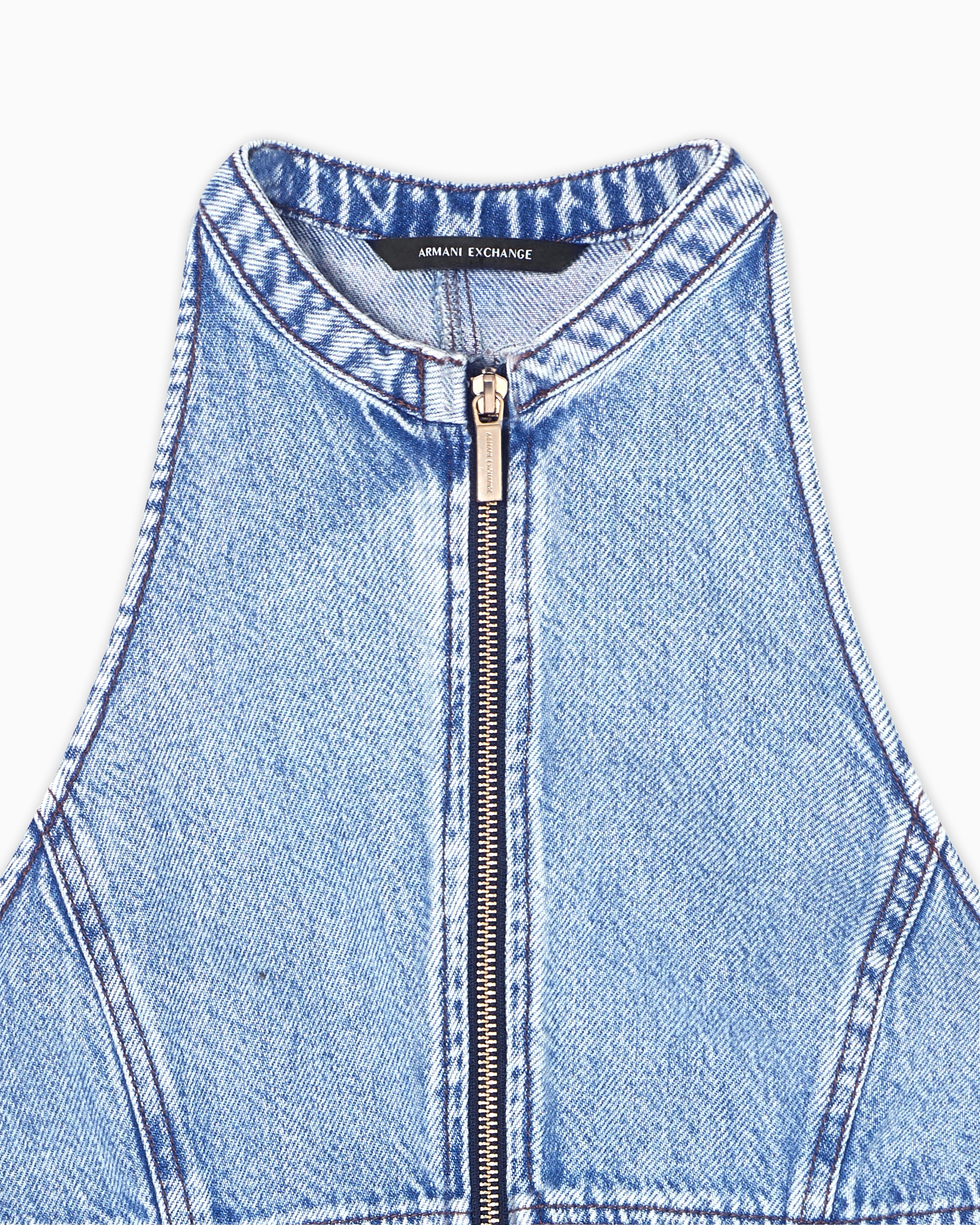 Armani Exchange Armani Exchange Kadın Denim Kumaş Kolsuz Fermuar Kapama Uzun Boy Mavi Elbise XW002261 AF21338-MB001