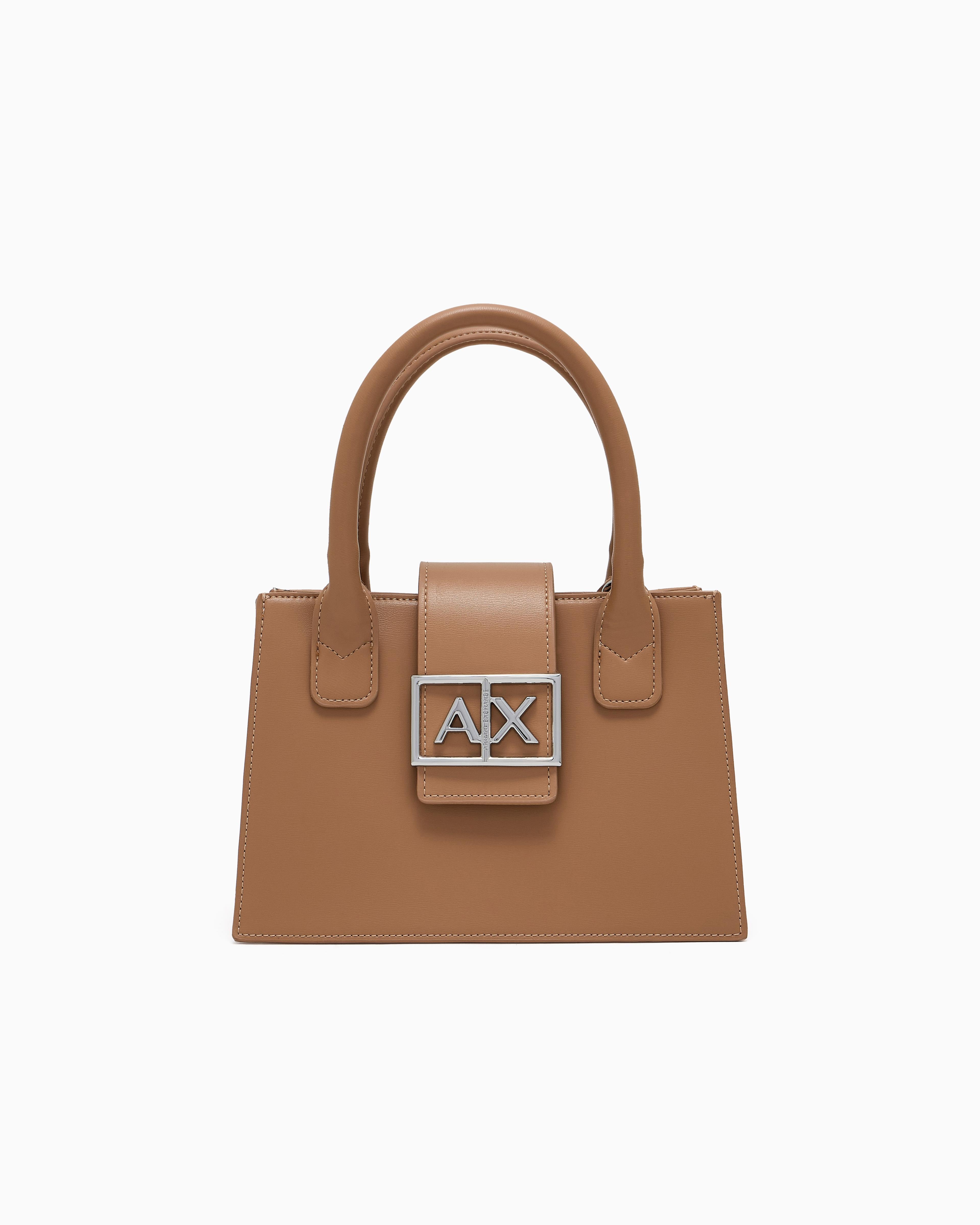 ARMANI EXCHANGE Armani Exchange Kadın Deri AX Yazı Detay Klasik Model İçi Geniş Kahverengi Omuz Çantası XW000306 AF12039-U2069