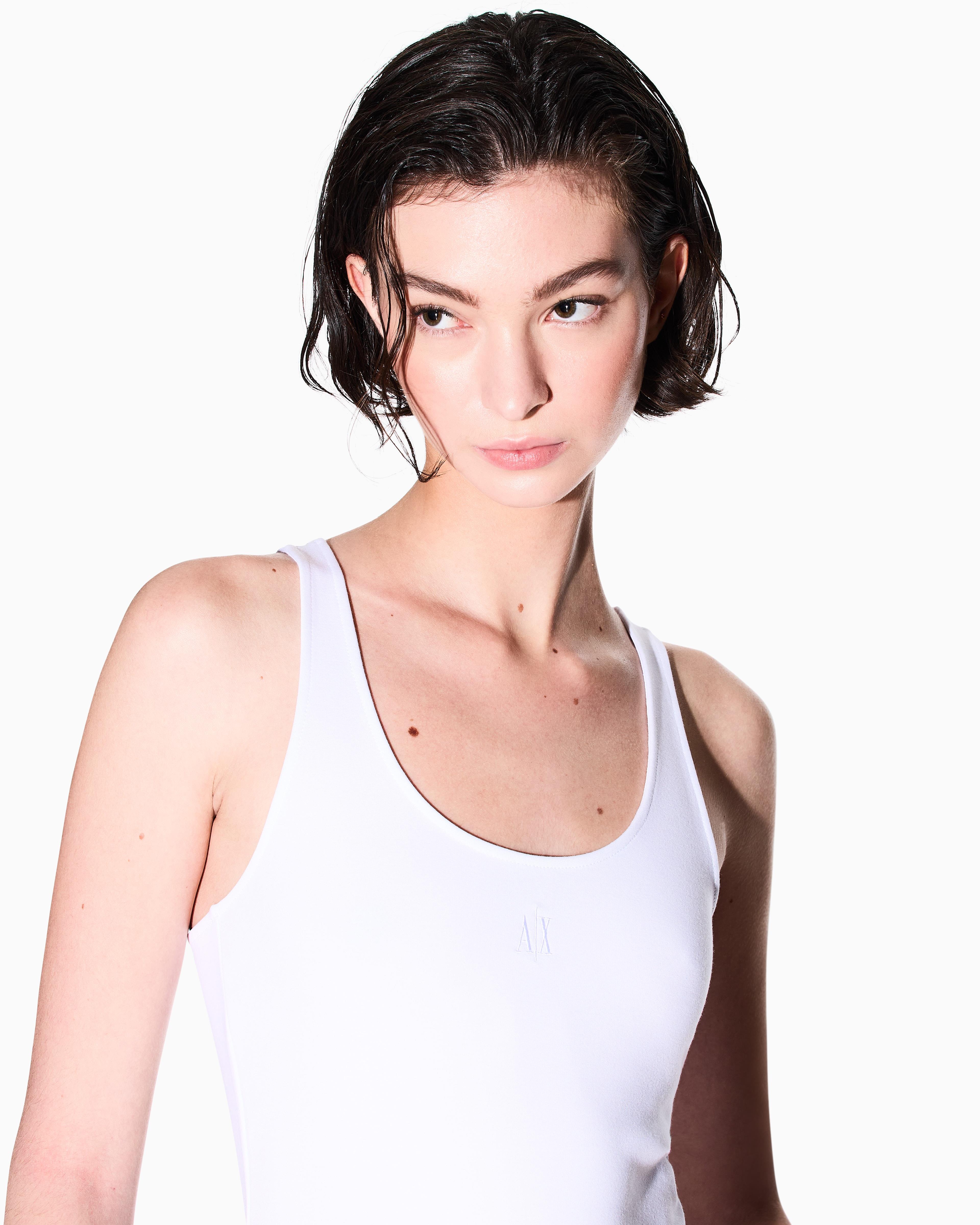 ARMANI EXCHANGE Armani Exchange Kadın Dokuma Kumaş Normal Kalıp Askılı AX Logo İşlemeli Beyaz T-Shirt XW000829 AF13729-U0002
