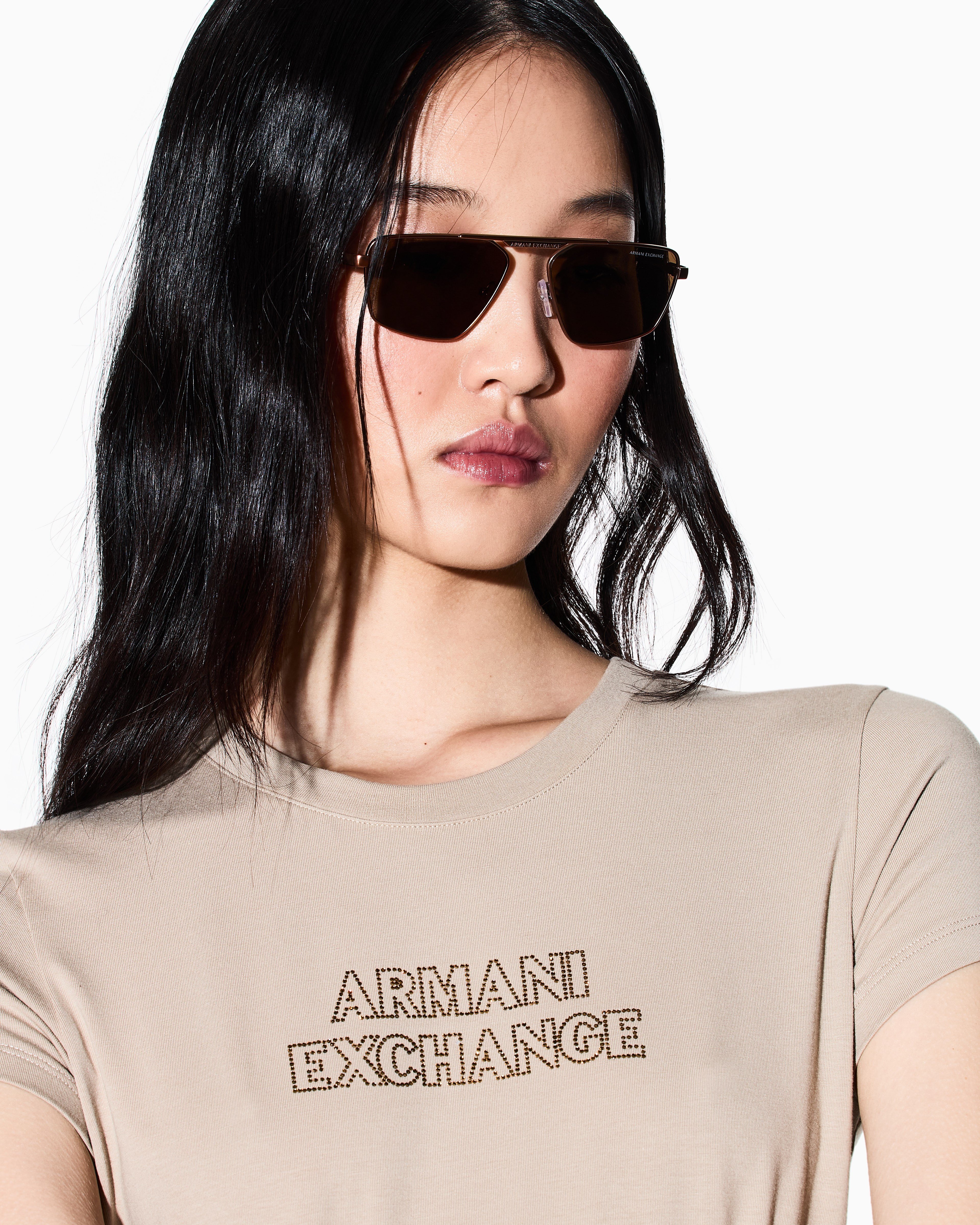 Armani Exchange Armani Exchange Kadın Yuvarlak Yaka Pamuklu Kısa Kol Logo Yazı Desenli Bej T-Shirt XW002293 AF17173-U6223