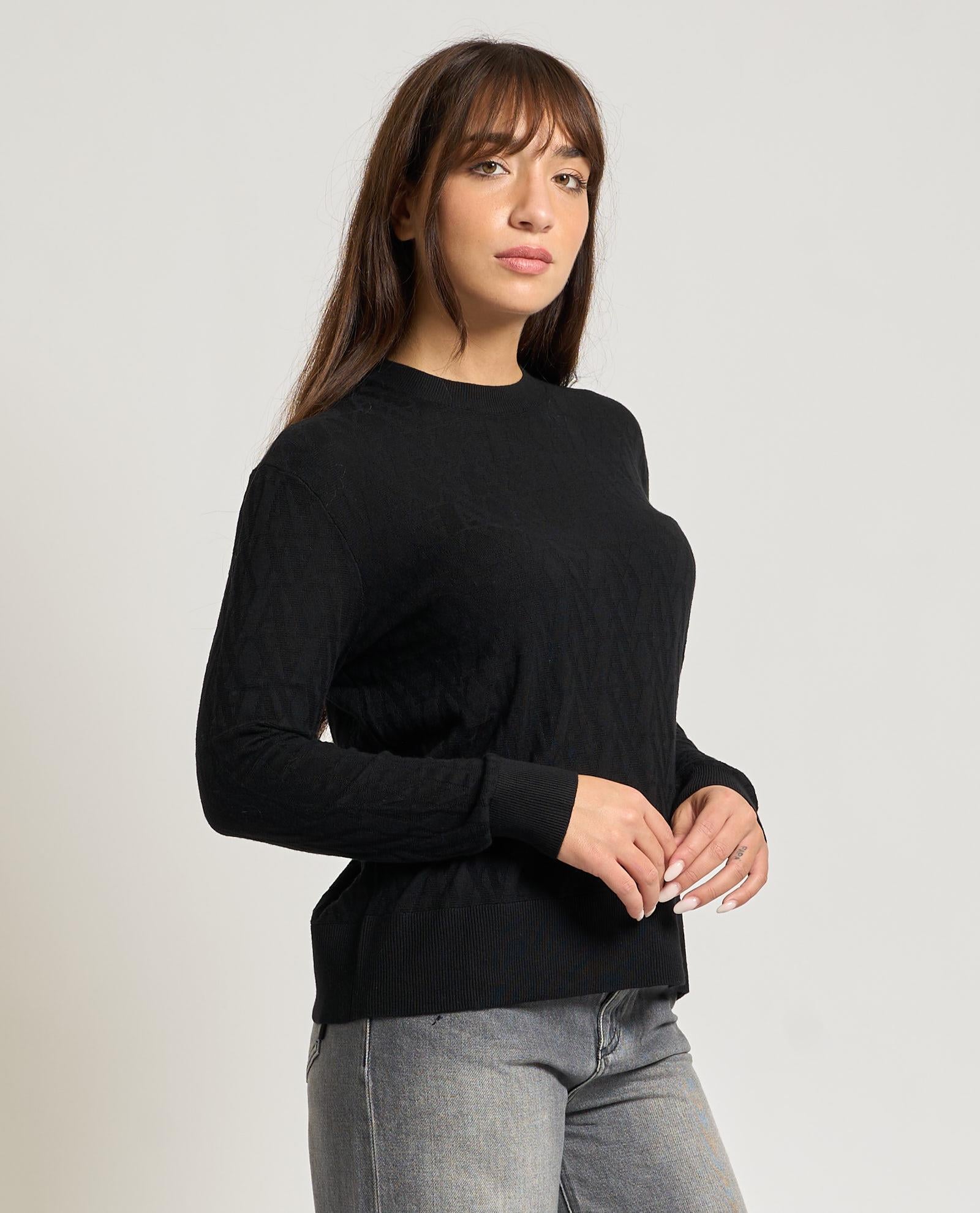 Armani Exchange Armani Exchange Kadın Normal Kalıp Yuvarlak Yakalı Desenli Pamuklu Örme Siyah Kazak XW001317 AF16619-FC101