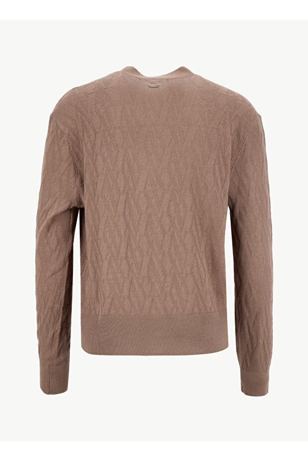 Armani Exchange Armani Exchange Kadın Normal Kalıp V Yaka AX Logo Detaylı Uzun Kollu Kahverengi Hırka XW001315 AF16619-F1039