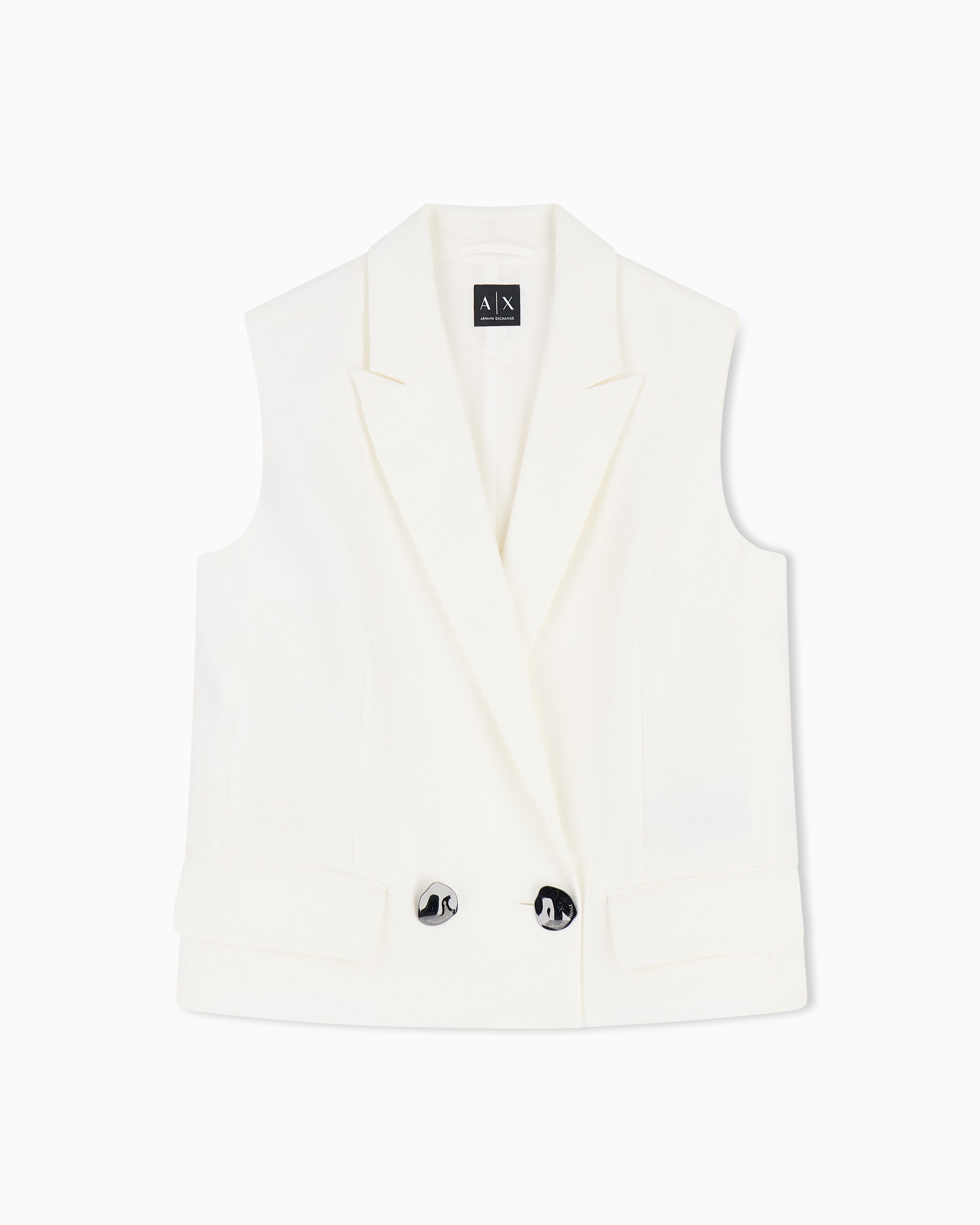Armani Exchange Armani Exchange Kadın Çift Düğmeli Cep Detaylı Keten Beyaz Yelek XW001770 AF21530-U0002