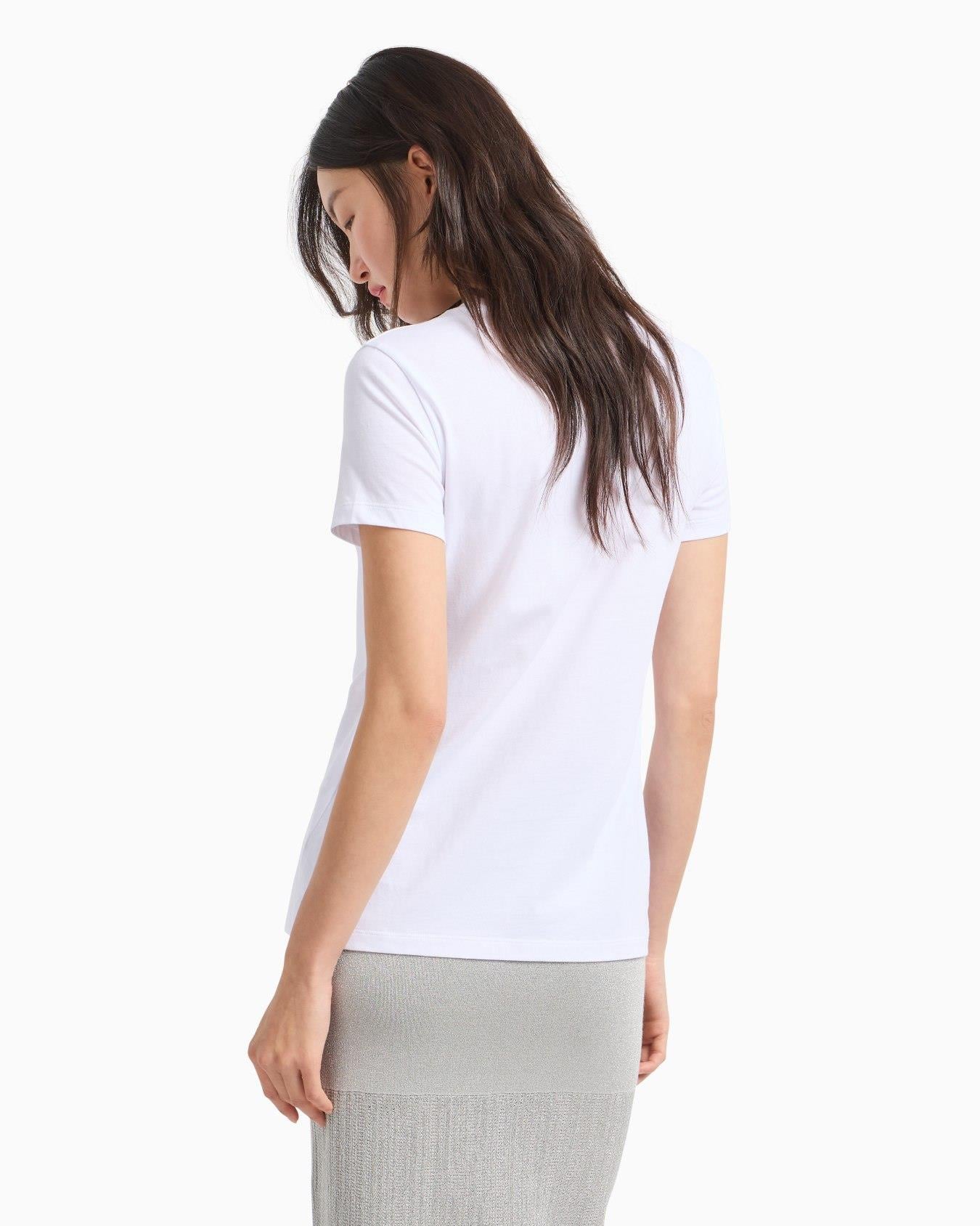ARMANI EXCHANGE Armani Exchange Kadın Normal Kesim Yuvarlak Yaka Simli Logolu Kısa Kollu Beyaz T-Shirt XW000109 AF10359-U0002