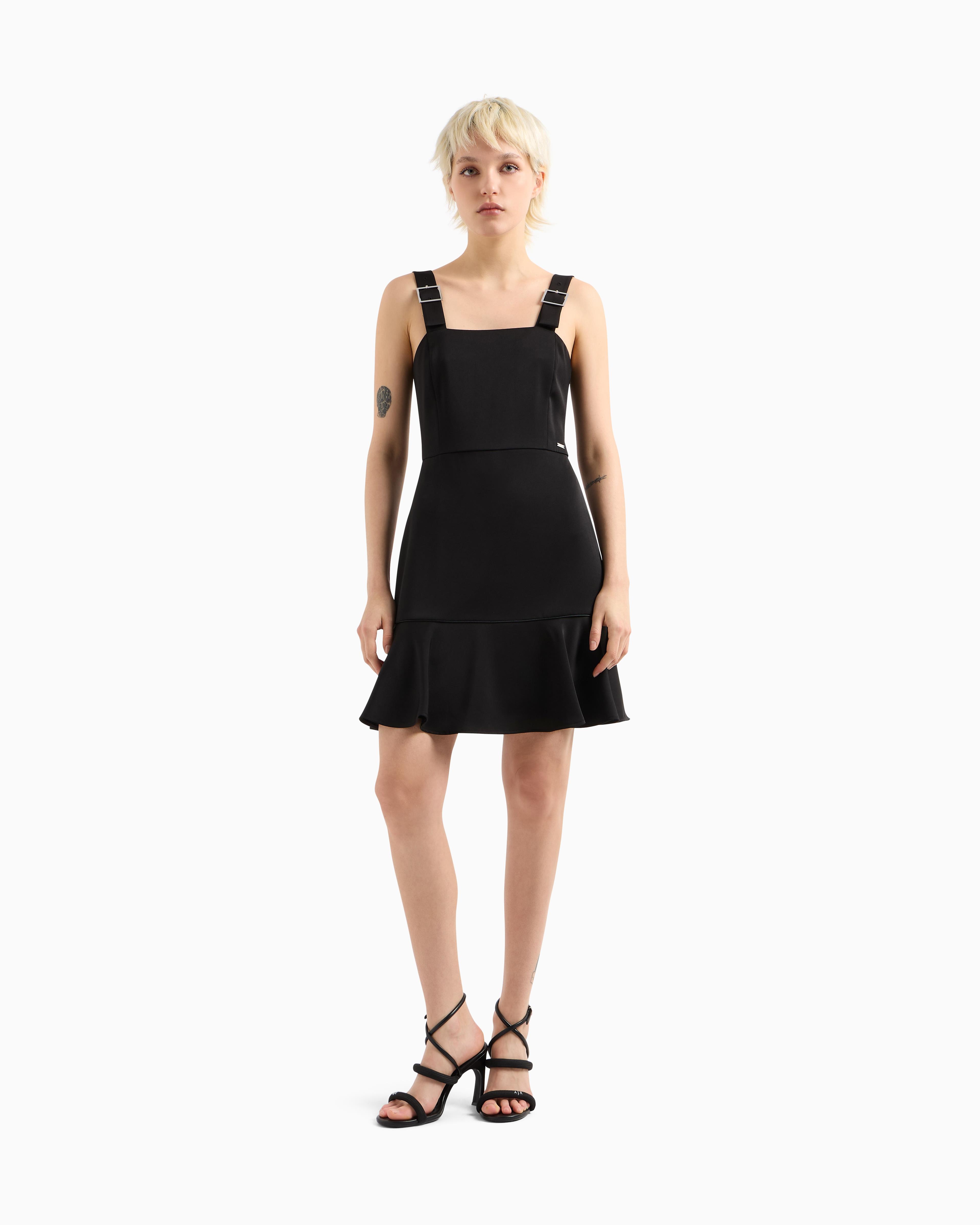 ARMANI EXCHANGE Armani Exchange Kadın Üst Dar Alt Kısım Geniş Metal Detaylı Askı Fermuar Kapama Siyah Elbise XW000141 AF10840-UC001