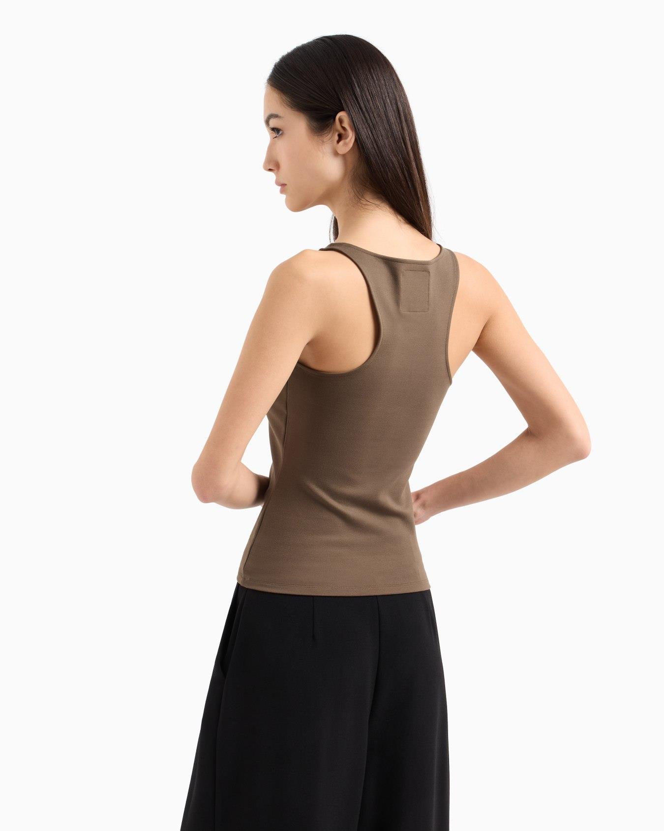 ARMANI EXCHANGE Armani Exchange Kadın Dokuma Kumaş Normal Kalıp Askılı AX Logo İşlemeli Kahverengi T-Shirt XW000829 AF13729-U6199