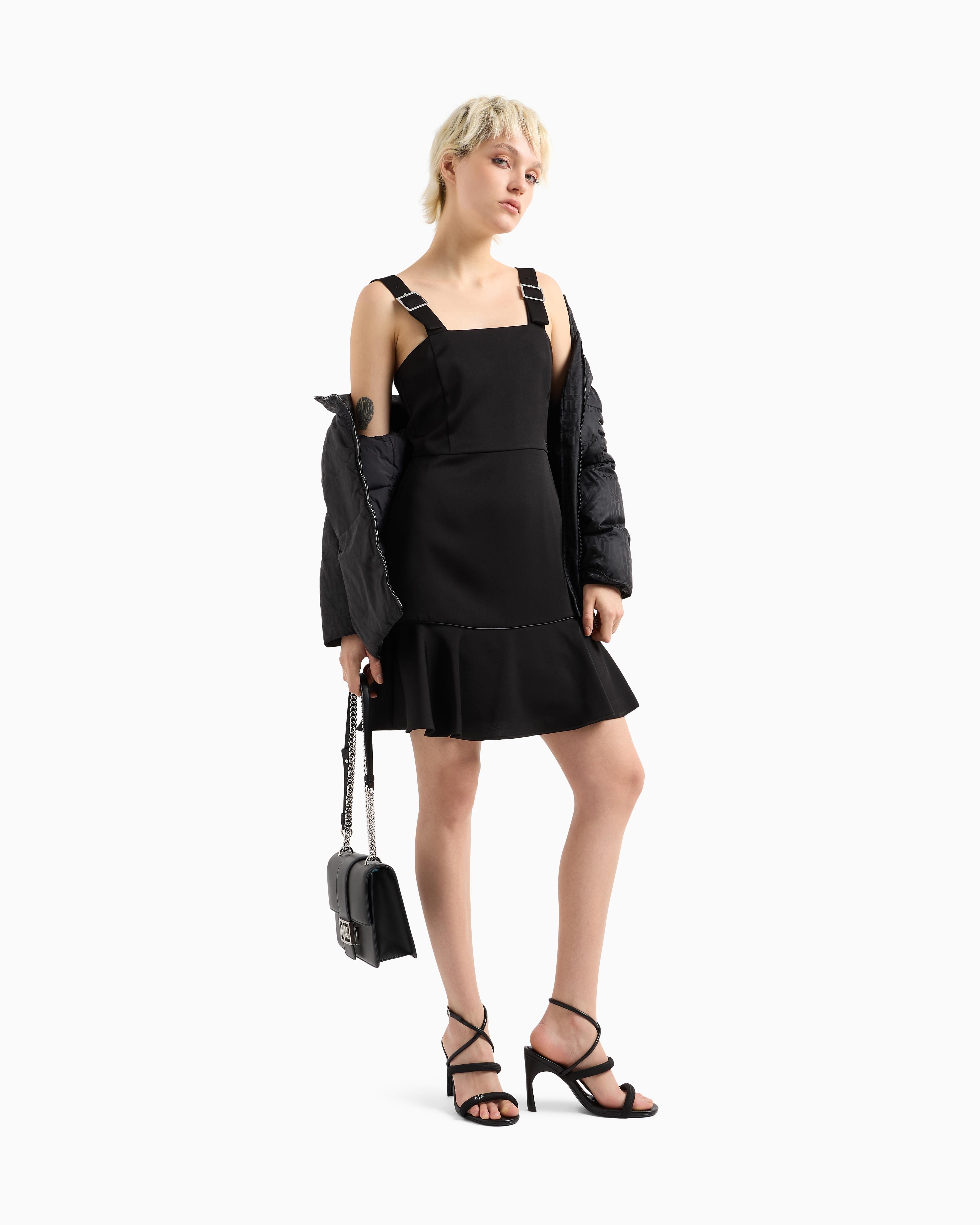 ARMANI EXCHANGE Armani Exchange Kadın Üst Dar Alt Kısım Geniş Metal Detaylı Askı Fermuar Kapama Siyah Elbise XW000141 AF10840-UC001