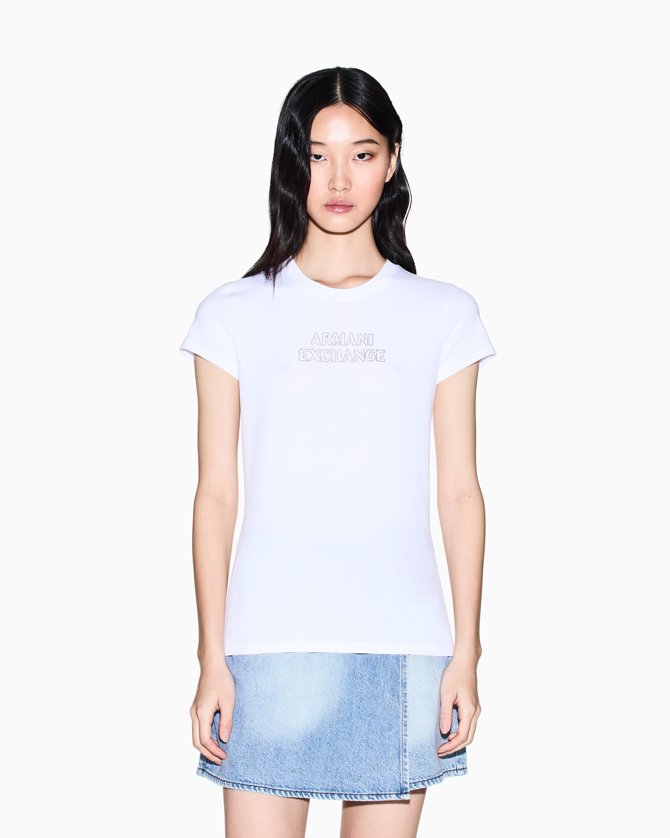 Armani Exchange Armani Exchange Kadın Yuvarlak Yaka Pamuklu Kısa Kol ARMANI Yazı Desenli Beyaz T-Shirt XW002293 AF17173-U0002