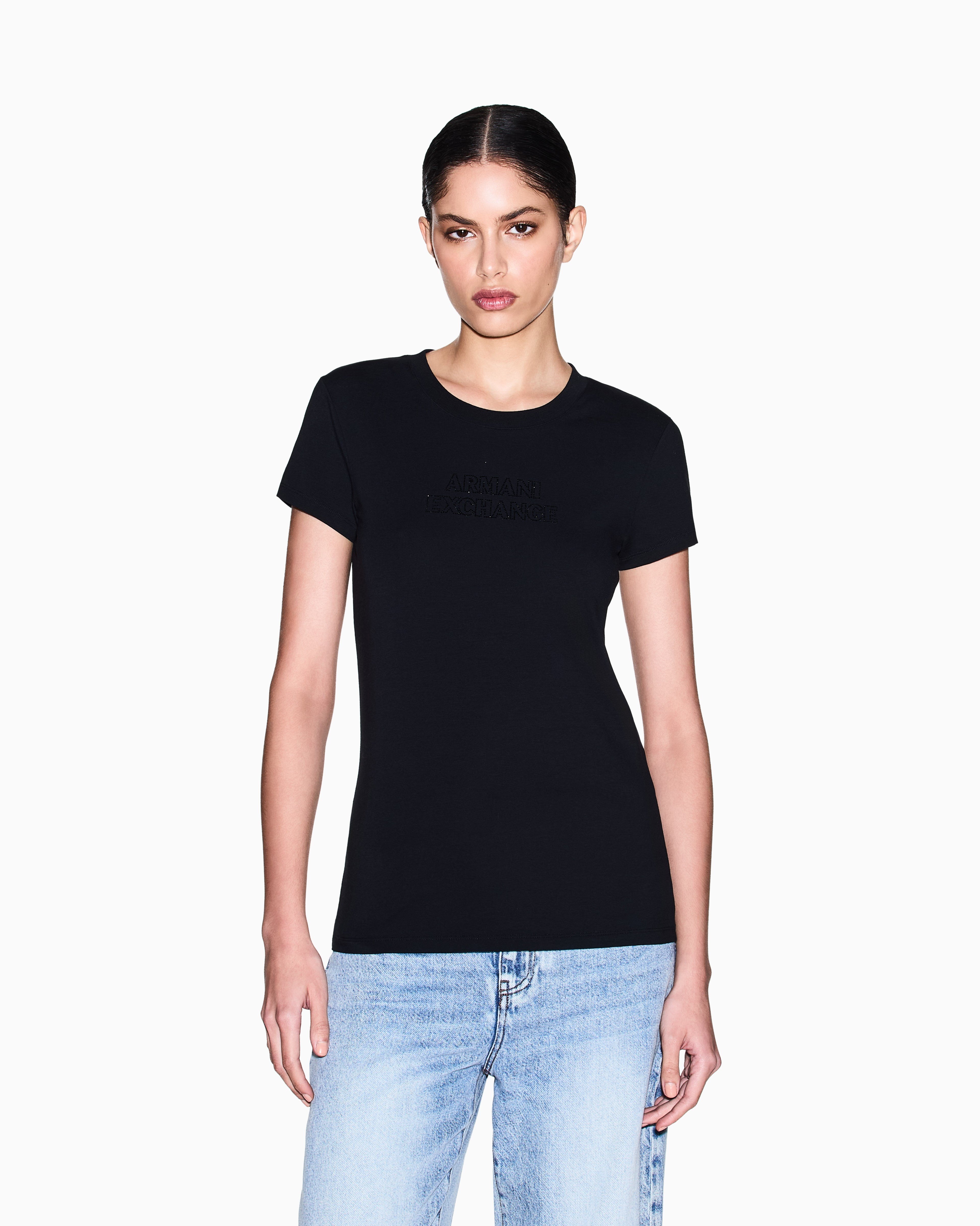 Armani Exchange Armani Exchange Kadın Yuvarlak Yaka Pamuklu Kısa Kol Logo Yazı Desenli Siyah T-Shirt XW002293 AF17173-UC001