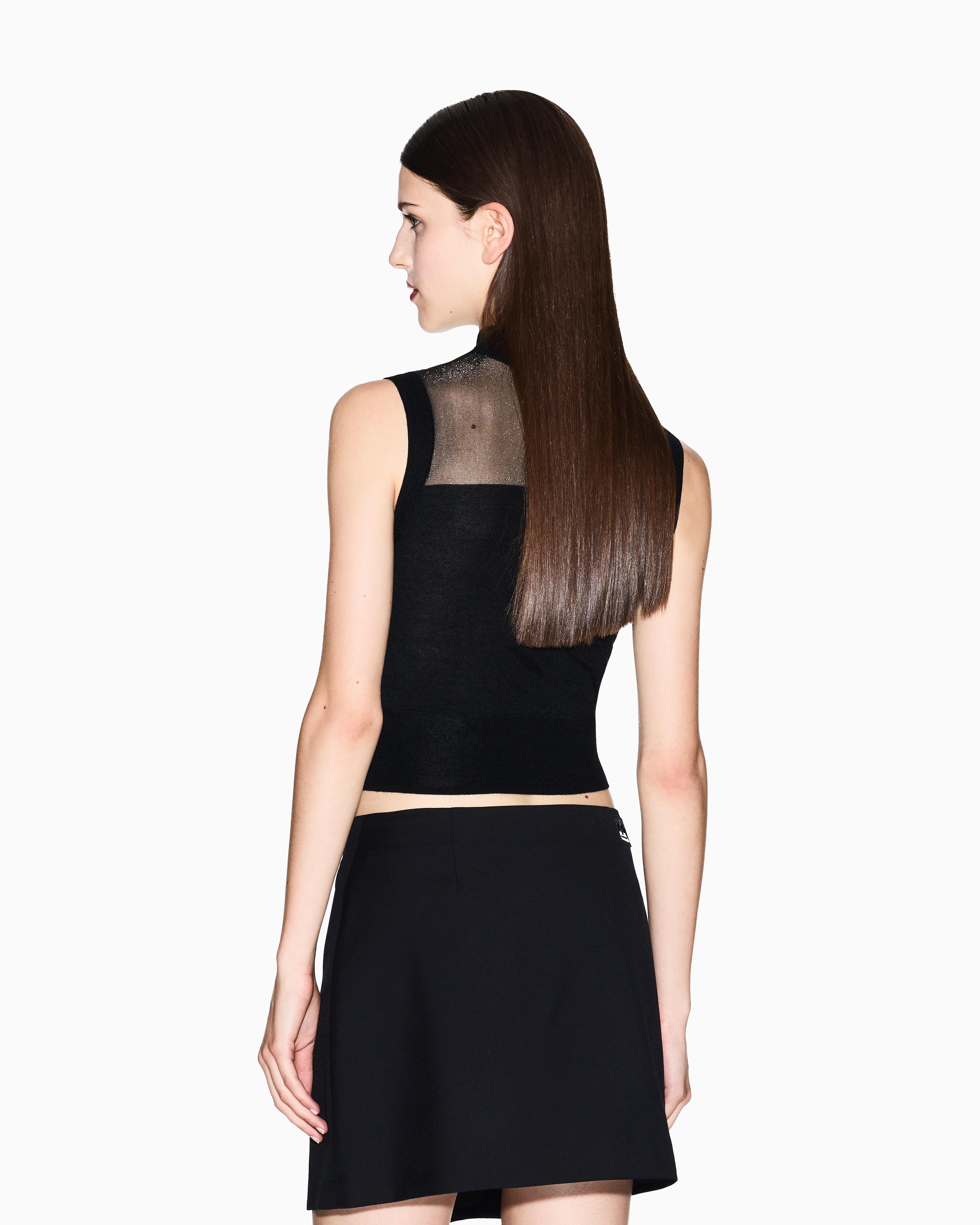 Armani Exchange Armani Exchange Kadın Dar Kalıp Balıkçı Yaka Tül Detaylı Crop Siyah Bluz XW001323 AF13781-MC108