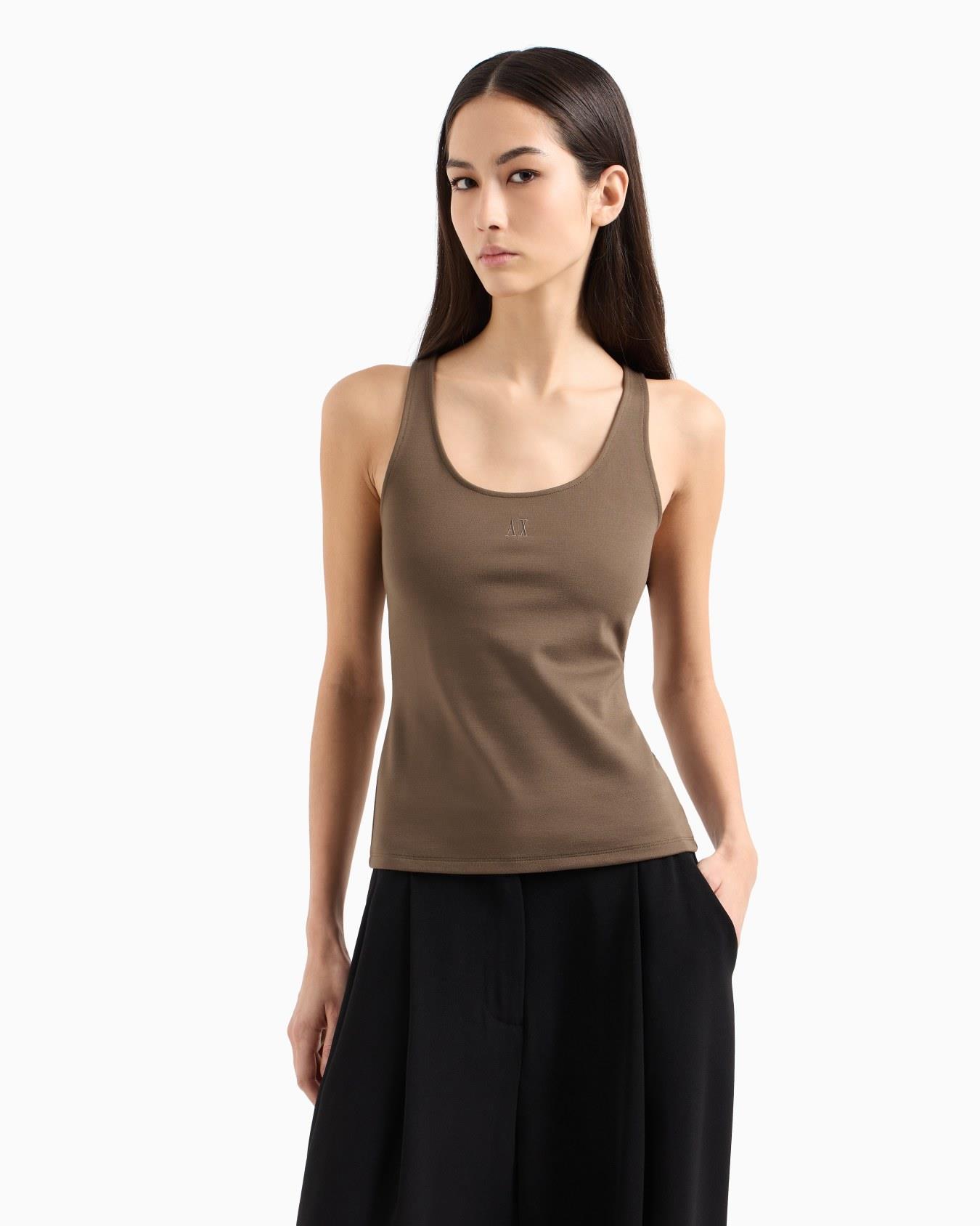 ARMANI EXCHANGE Armani Exchange Kadın Dokuma Kumaş Normal Kalıp Askılı AX Logo İşlemeli Kahverengi T-Shirt XW000829 AF13729-U6199