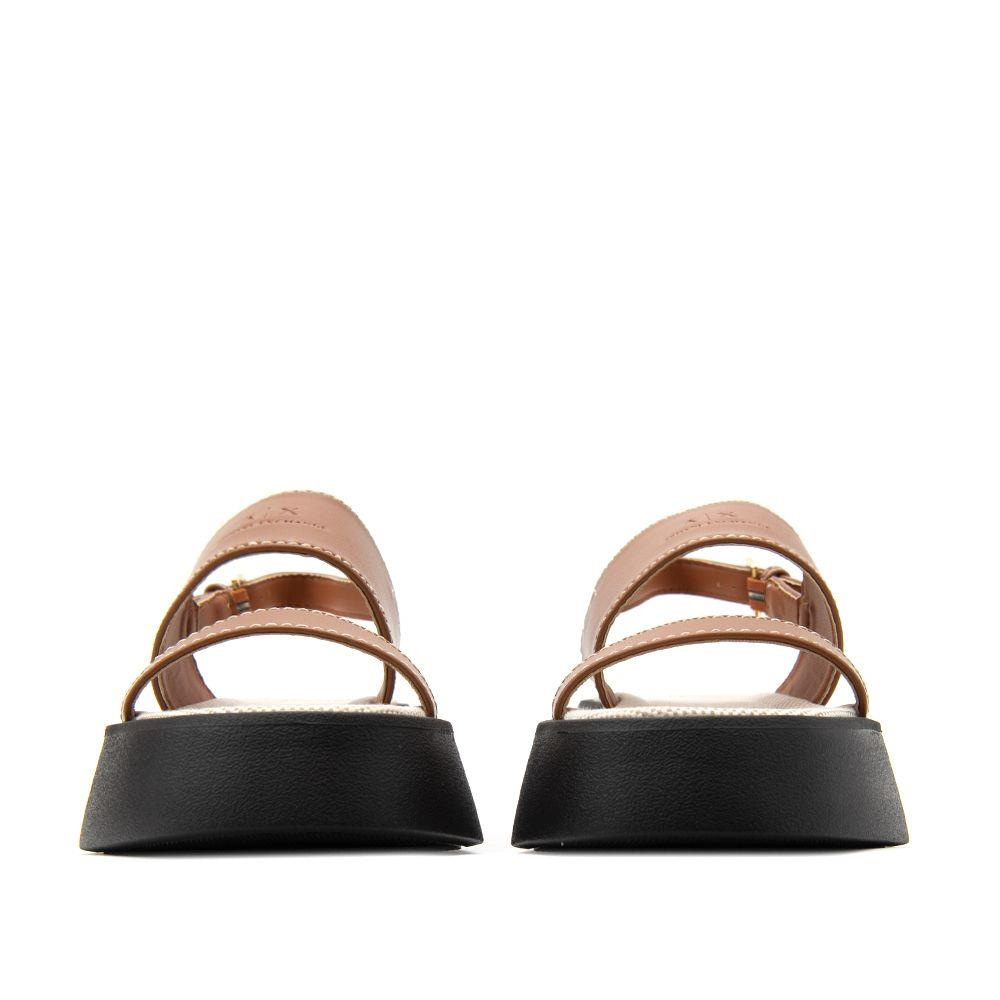 ARMANI EXCHANGE Armani Exchange Unısex Ayarlanabilir Bilek Kayışı Üst Tarafı Kabartma Logolu Platform Taban Kahverengi Sandalet XDP054 XV921-01816