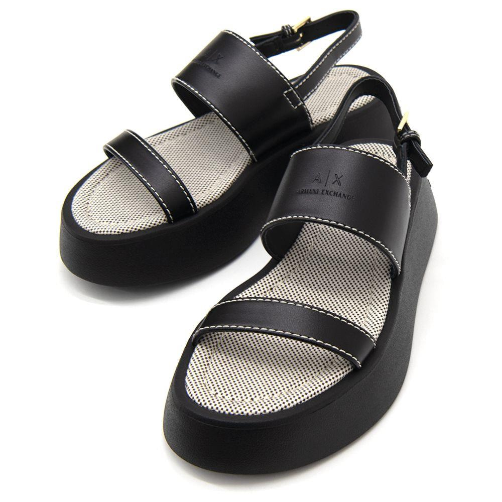ARMANI EXCHANGE Armani Exchange Unısex Ayarlanabilir Bilek Kayışı Üst Tarafı Kabartma Logolu Platform Taban Siyah Sandalet XDP054 XV921-00002