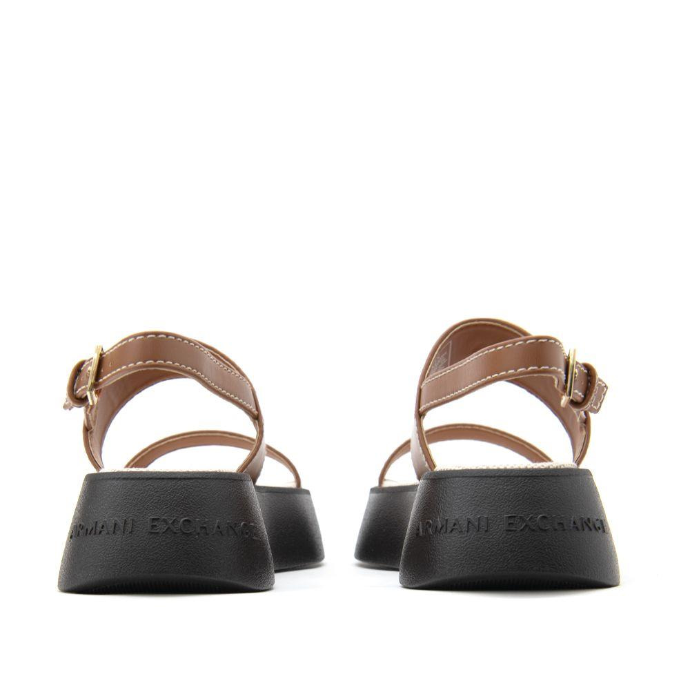 ARMANI EXCHANGE Armani Exchange Unısex Ayarlanabilir Bilek Kayışı Üst Tarafı Kabartma Logolu Platform Taban Kahverengi Sandalet XDP054 XV921-01816