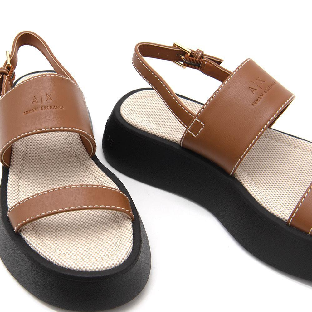 ARMANI EXCHANGE Armani Exchange Unısex Ayarlanabilir Bilek Kayışı Üst Tarafı Kabartma Logolu Platform Taban Kahverengi Sandalet XDP054 XV921-01816