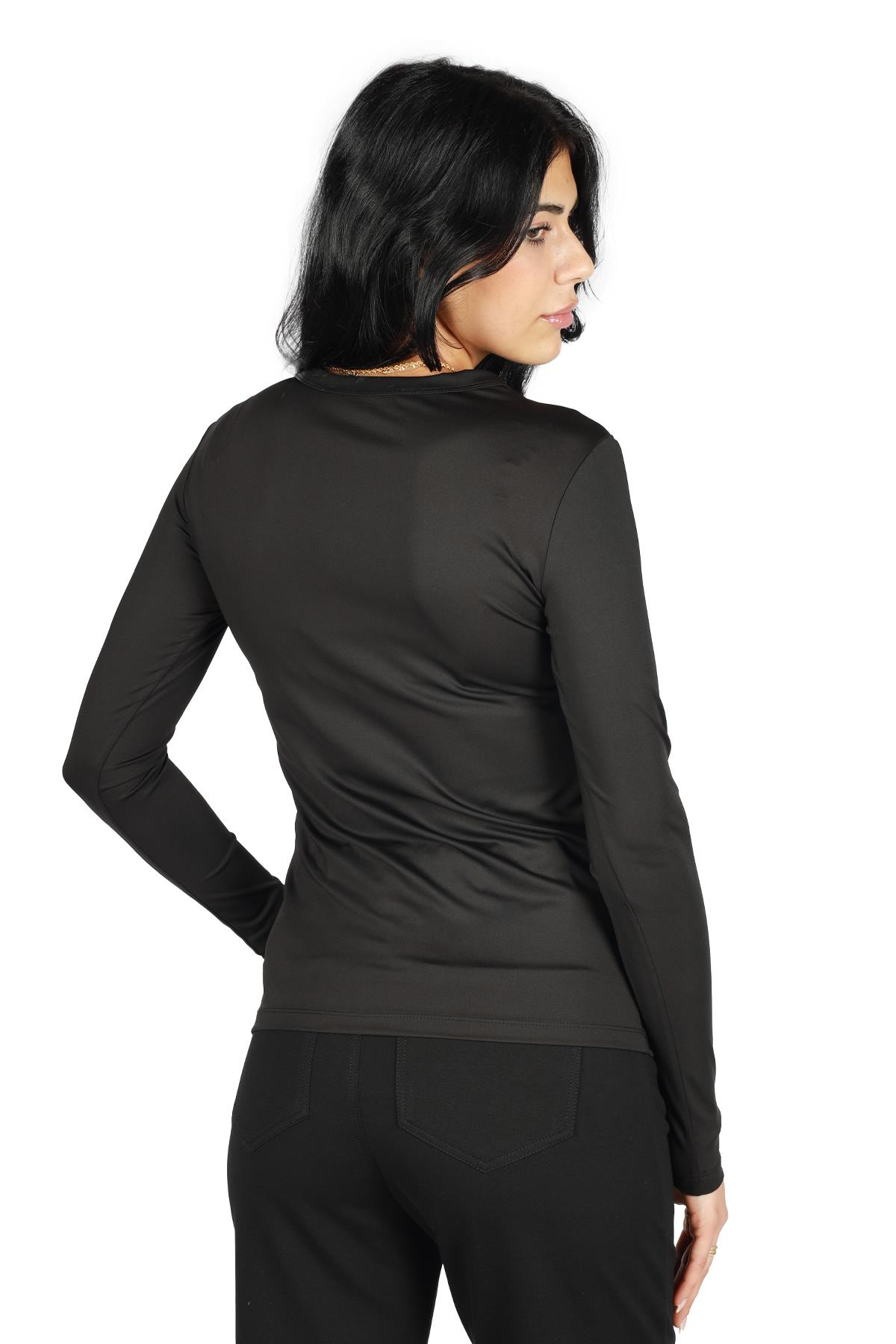 Berrin Berrin Kadın Pamuklu Regular Fit Yuvarlak Yaka Siyah Bluz IBR7108-SİYAH