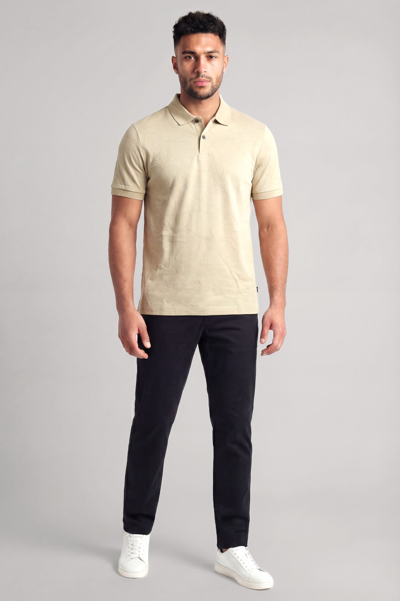 BOSS  BOSS Erkek %100 Pamuklu Logolu Kısa Kollu Bej Polo Yaka T-Shirt 50558855-286