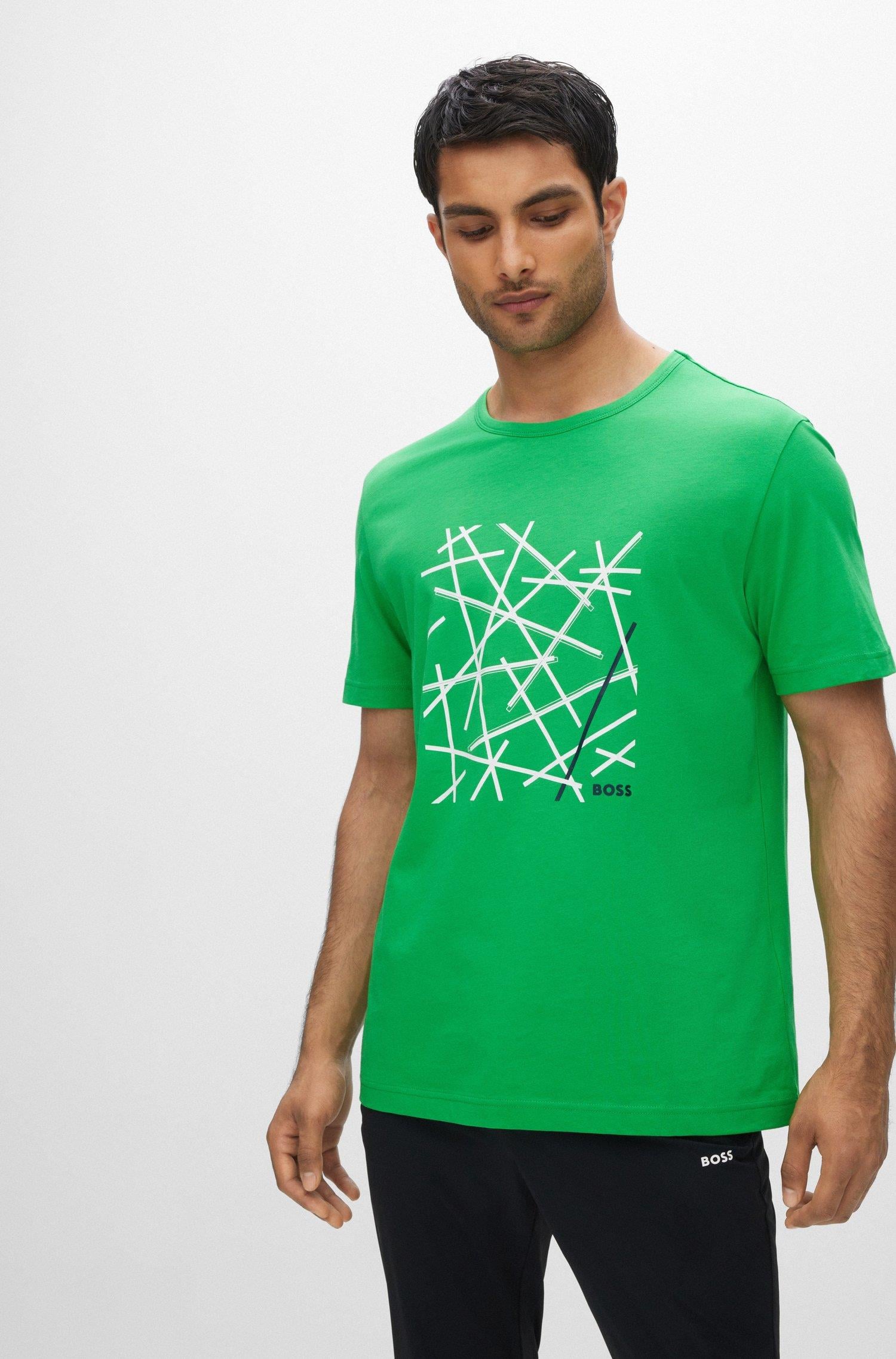 BOSS BOSS Erkek %100 Pamuklu Regular Fit Kısa Kollu Yeşil T-Shirt 50477238-341