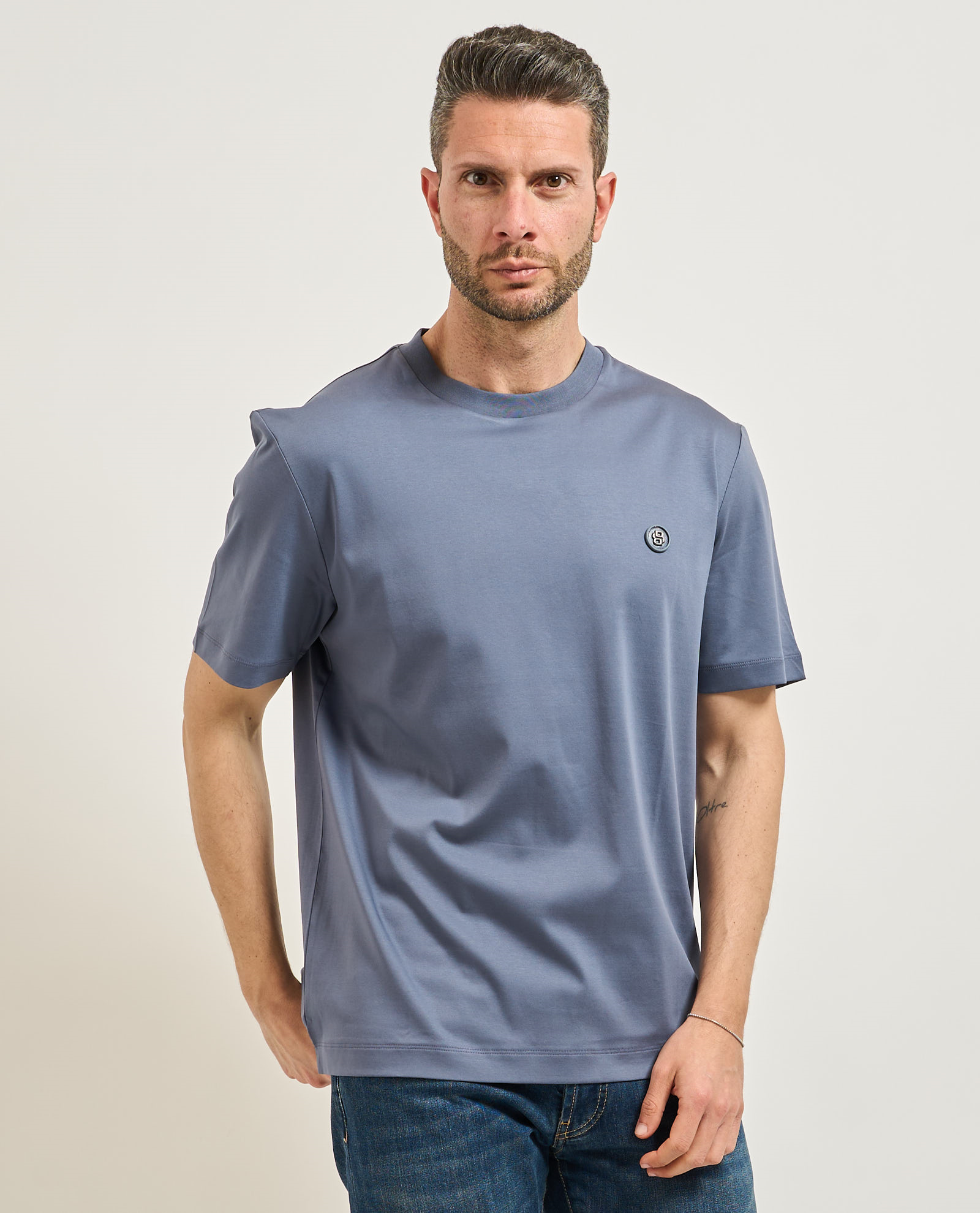 BOSS  BOSS Erkek %100 Pamuklu Yuvarlak Yakalı Kısa Kollu Mavi2 T-Shirt 50555844-466
