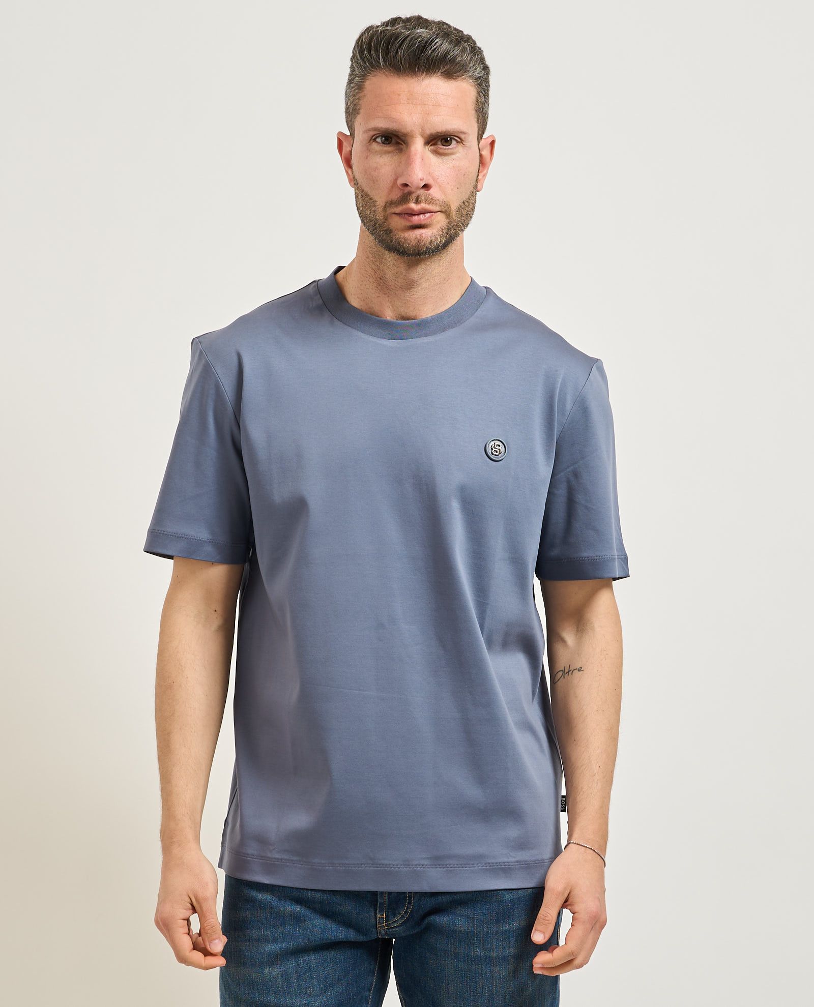 BOSS  BOSS Erkek %100 Pamuklu Yuvarlak Yakalı Kısa Kollu Mavi2 T-Shirt 50555844-466